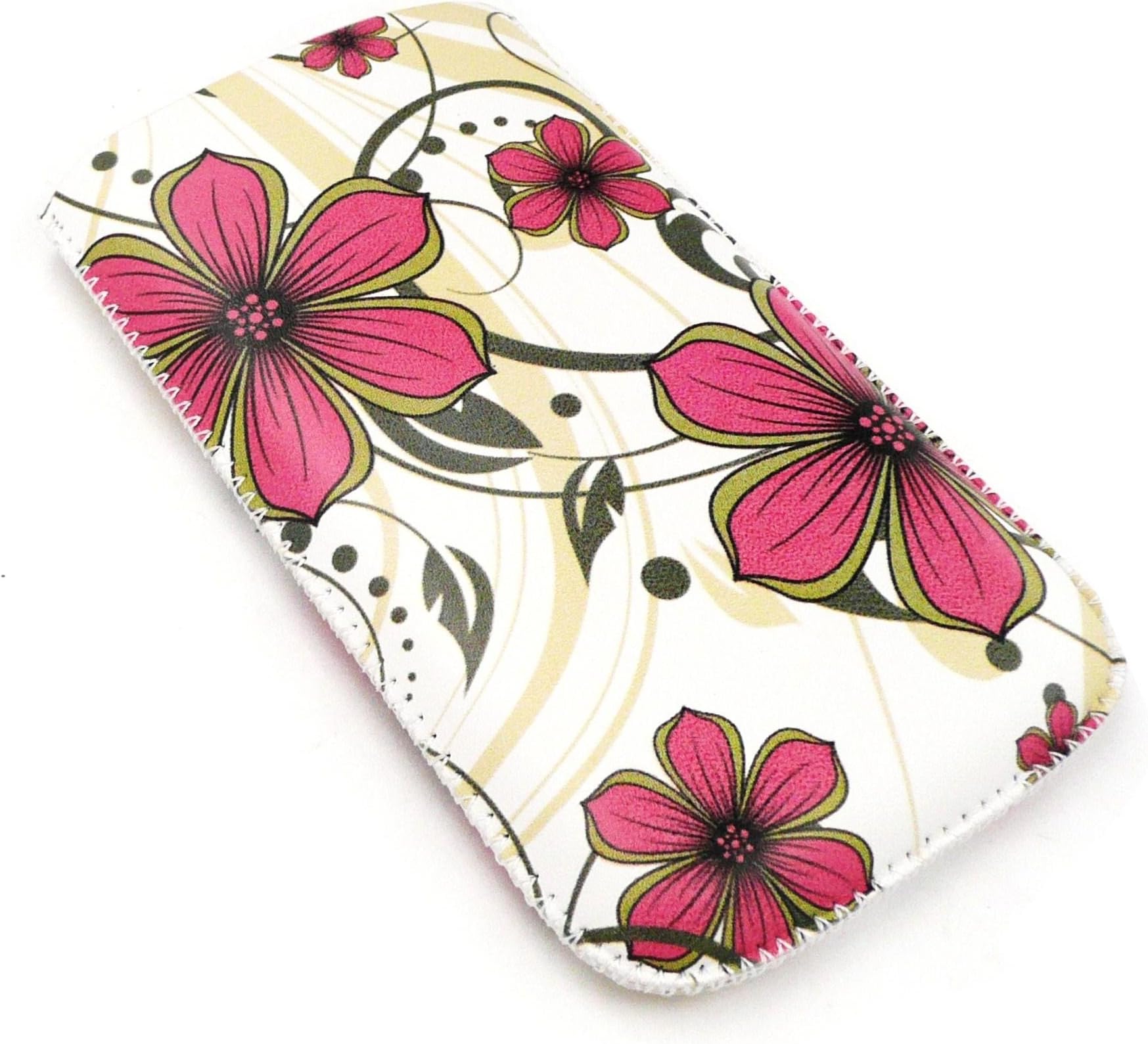 Emartbuy® Sony Ericsson W995 Pink Hawaiian Flowers Premium PU Leather Pouch/Case/Sleeve/Holder (Size Small) With Pull Tab Mechanism And LCD Screen Protector