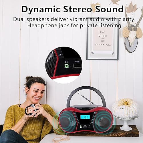 Miniatura 6 de Boombox Reproductor de CD Portátil, Reproductores de CD Portátiles para el Hogar, Reproductor de CD de Radio Estéreo con AUXUSBFMBluetooth,