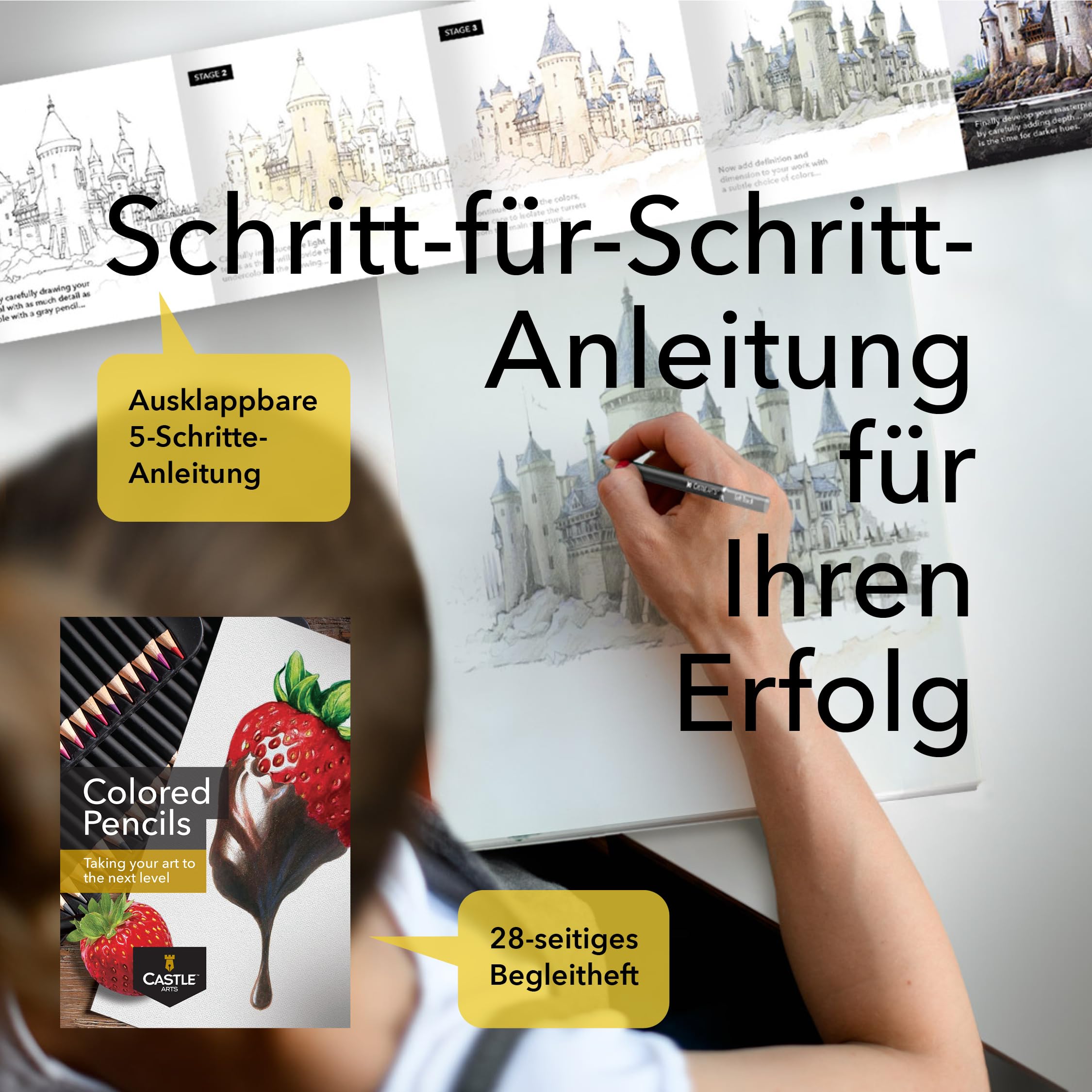Castle Art Supplies 120 Buntstifte Set | Hochwertige Farbminen mit weichem Kern für Profi-, erfahrene und Farbkünstler | Geschützt und sortiert in einer Präsentationsbox aus Blech