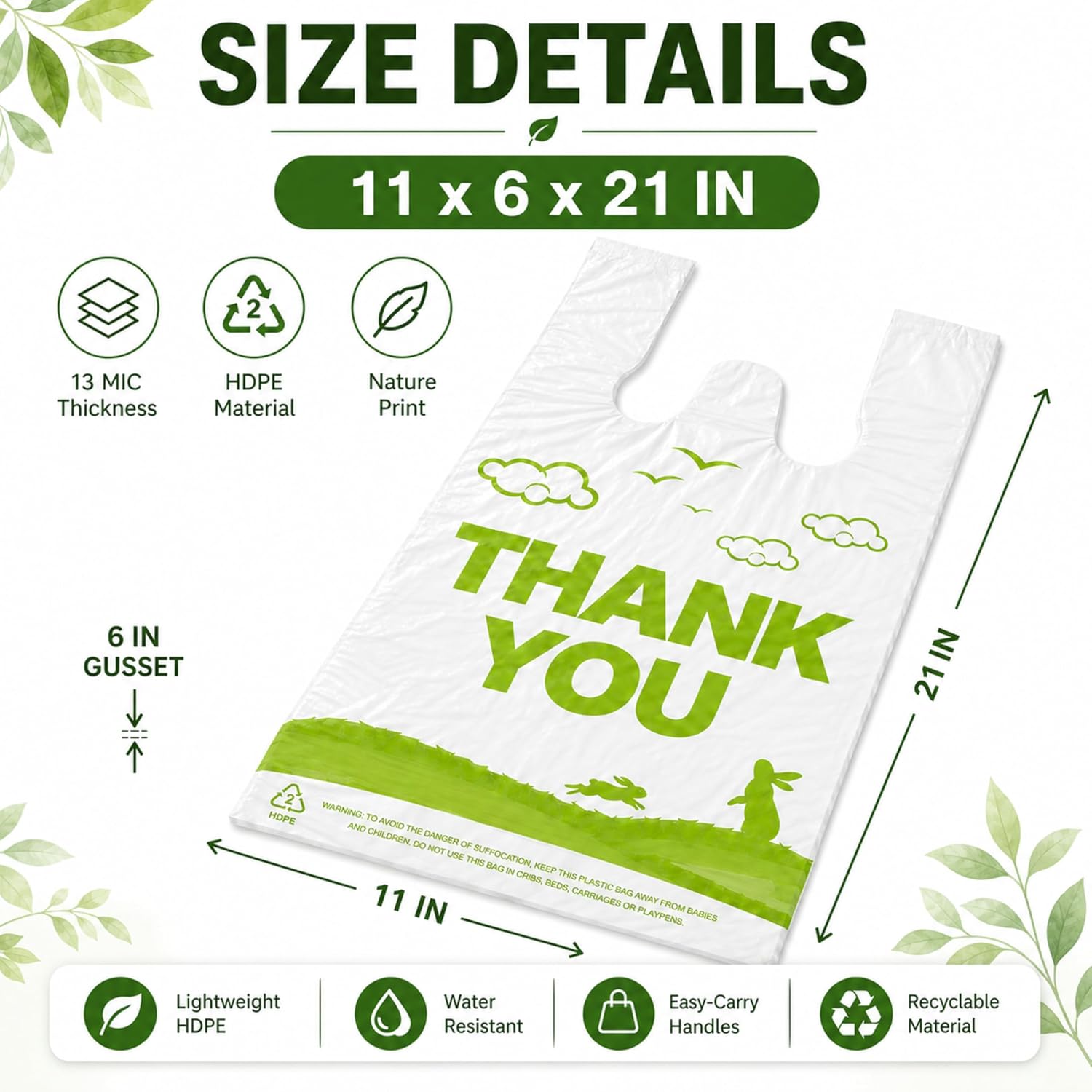 YoYoRain 300 Count White Thank You T-Shirt Bags, 11 x 6 x 21 in image 5