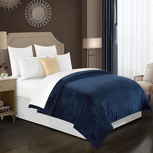 Well Being Manta térmica eléctrica de felpa con controlador de 4 ajustes, azul marino, manta de 50 x 60 pulgadas