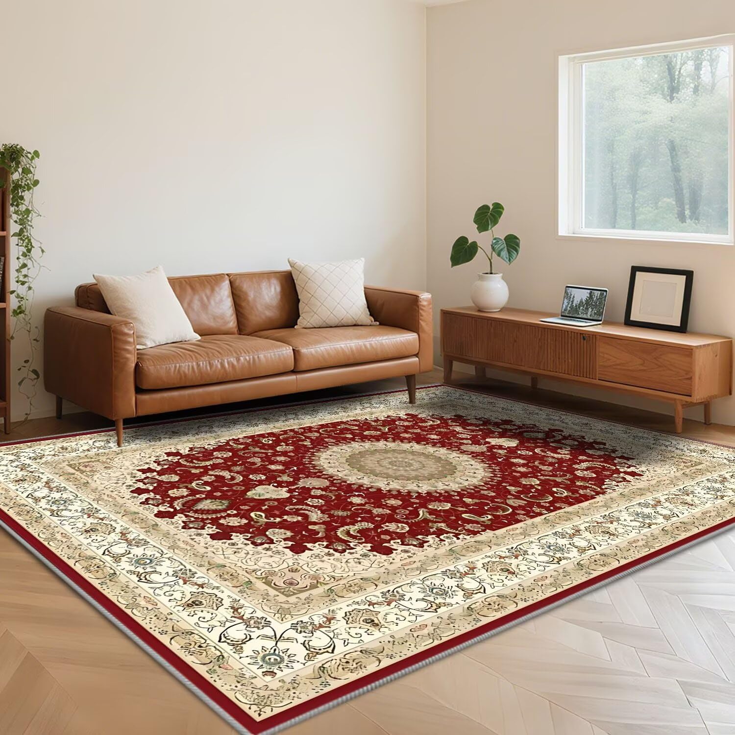 Tapis rouge 140x200 cm lavable et antidérapant Ele Retro