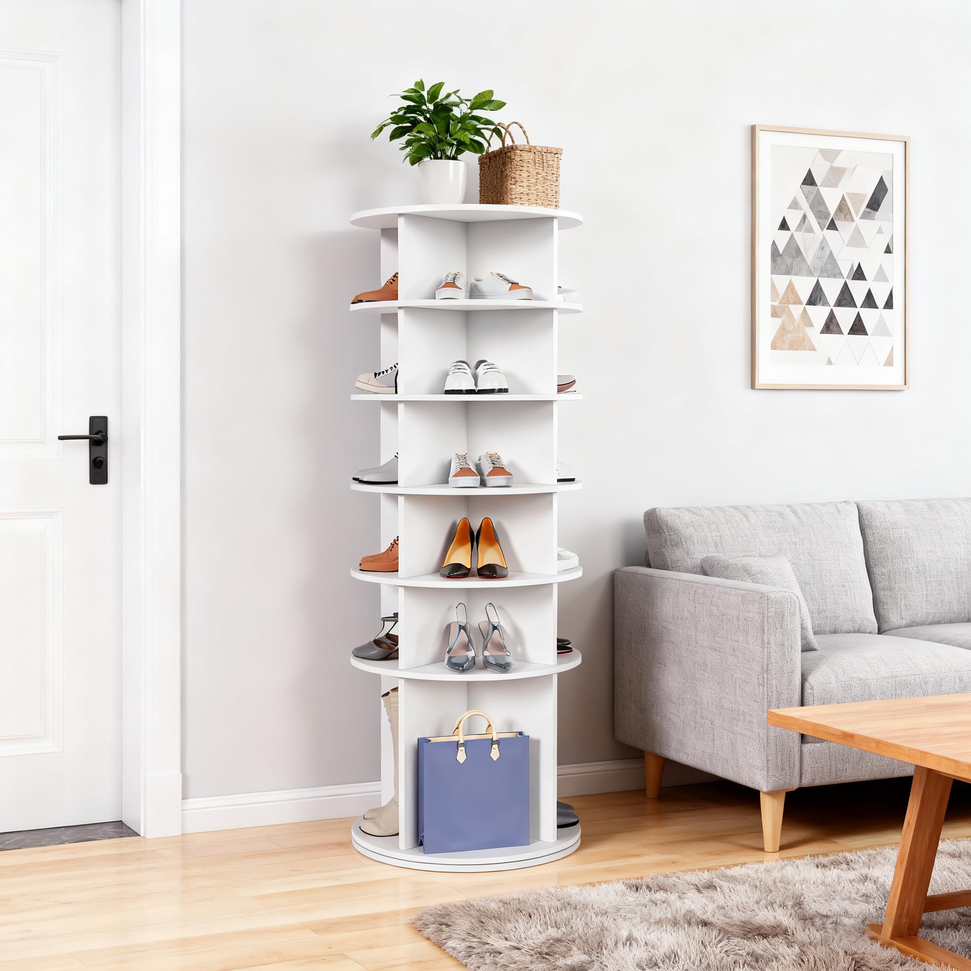 Drehbares Schuhregal mit 6 Ebenen, Lazy Susan, drehbares 360-Grad-Schuhregal, Aufbewahrung, rundes Karussell, vertikale Handtasch (161cm, 6)