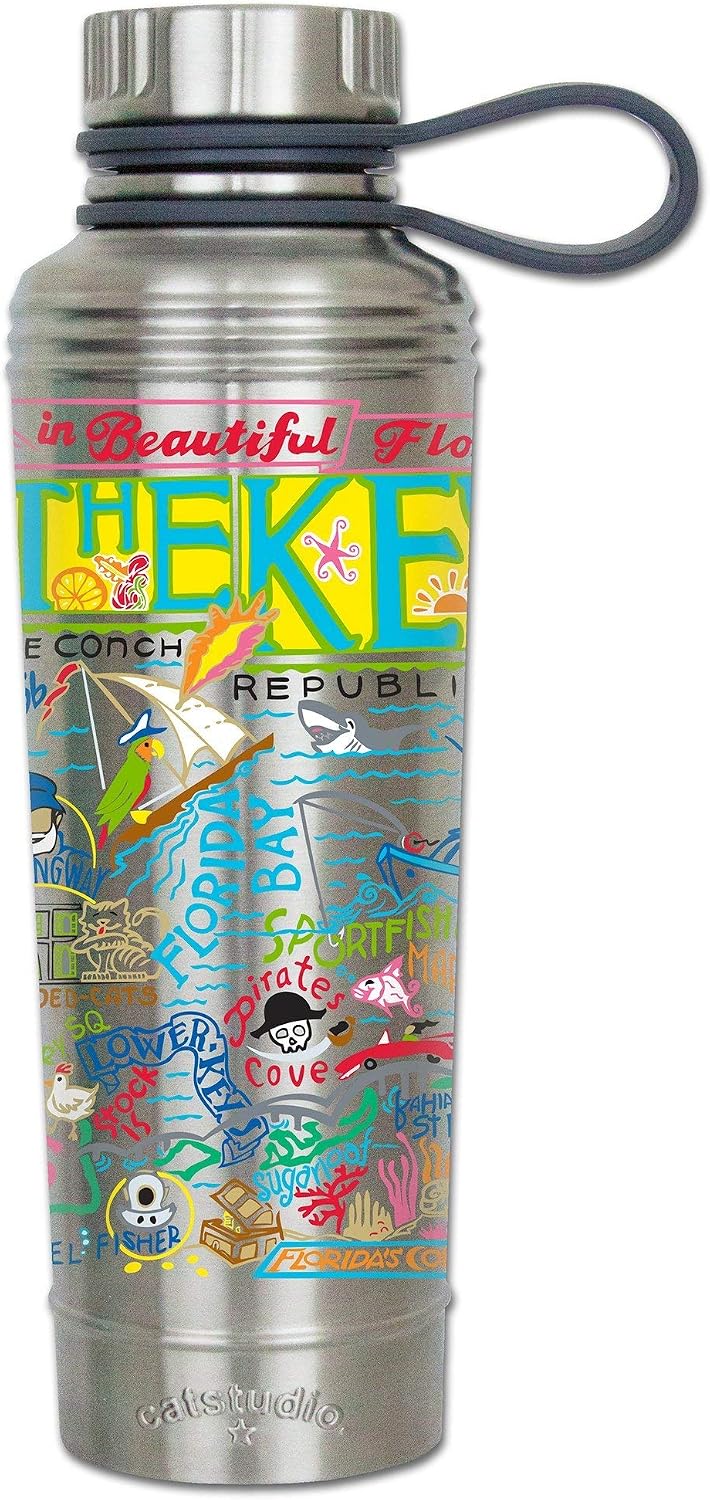 Catstudio Florida Keys Stainless Steel Water Bottle | BPA Free Triple Wall Insulation with Non Slip Bottom | Great for Running, Hiking, Sports, & Travel