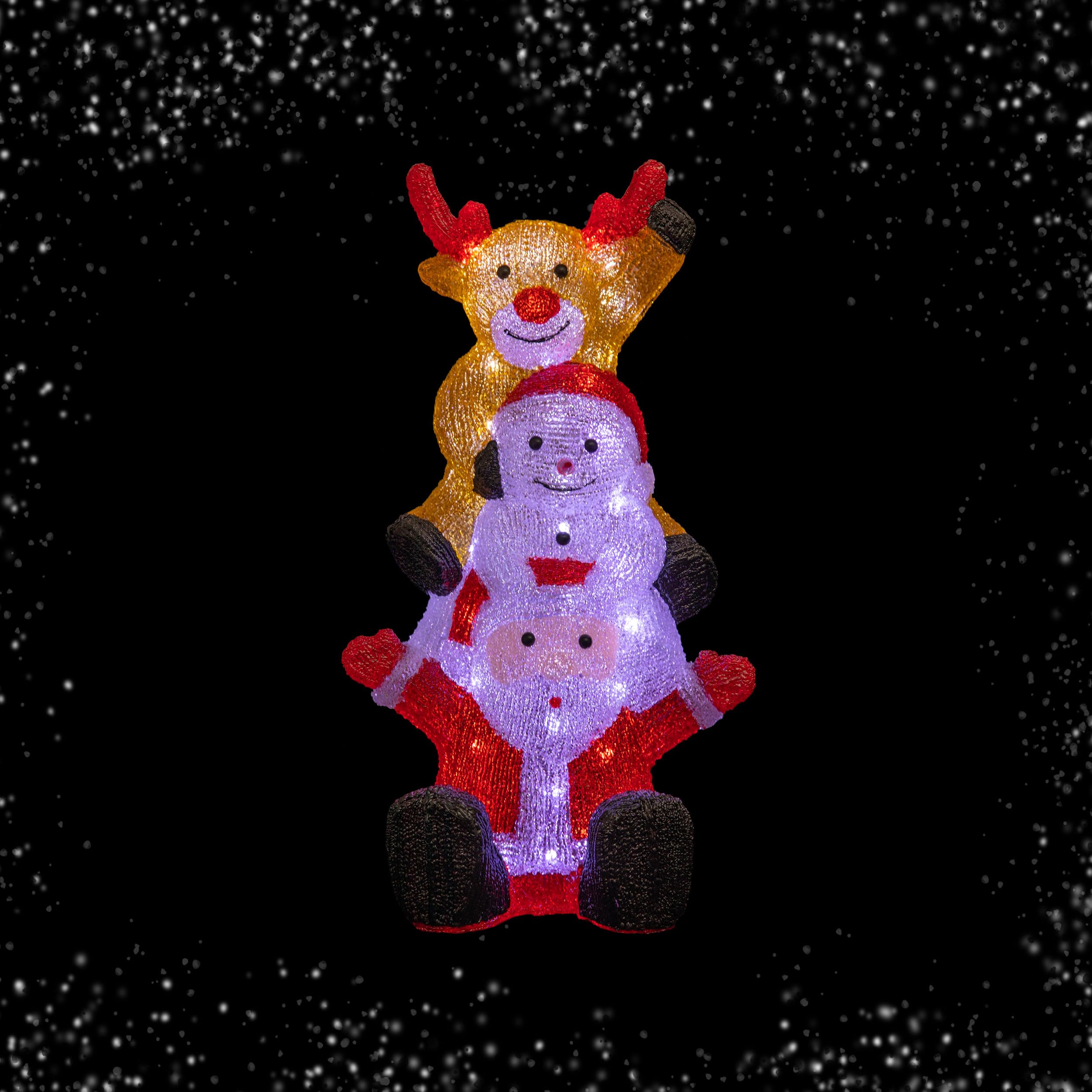 FEERIC Christmas - Décoration Lumineuse de Noël 60 LED pour Extérieur Père Noël avec Renne et Bonhomme de Neige H 59 cm