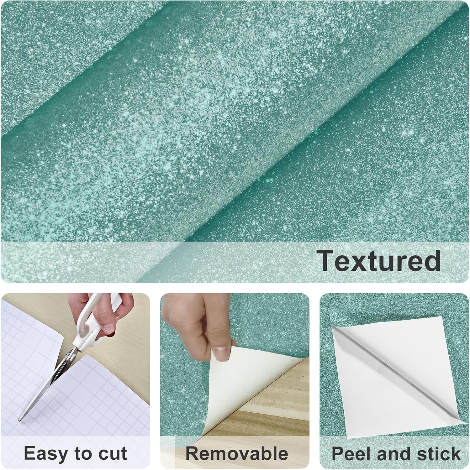 Light Teal Glitter Wallpaper Peel and Stick Green Contact Paper Self Adhesive Sparkle Decorative Wall Paper for Dollhouse Walls Cabinets Shelf Drawer Liners Dresser Furniture Crafts Kids