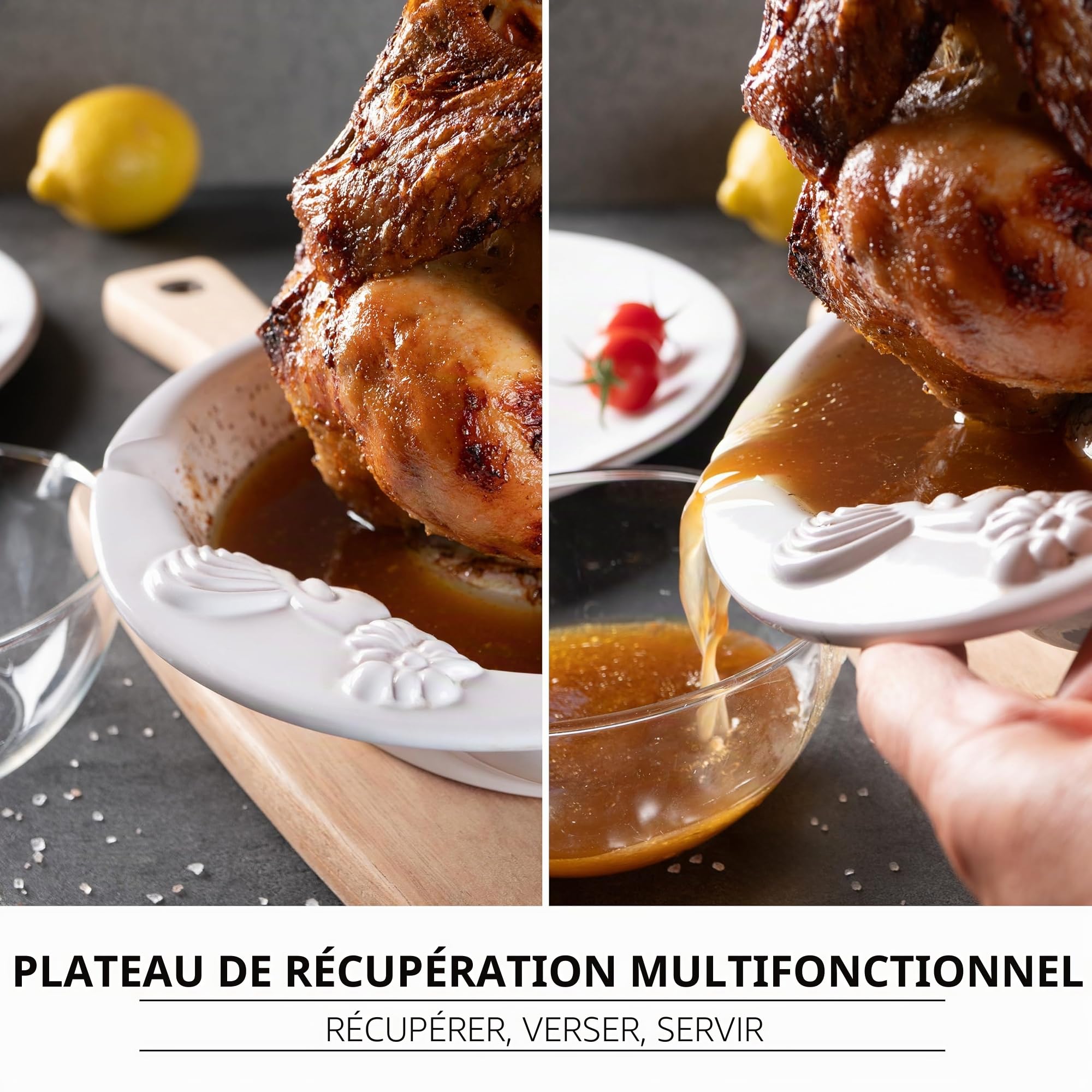 Römertopf Rôtissoire à poulet verticale en argile naturelle Ø 25 cm, avec récipient à arômes pour poulet et canard, blanc