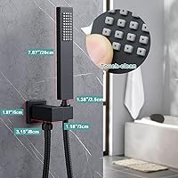 Vista 4 de ENGA Square Matte Black Solid Brass Eco-Performance Hand Held Shower Head with Wall Connector and Hose Wall Mount Handheld Showerheads Set Mate negro