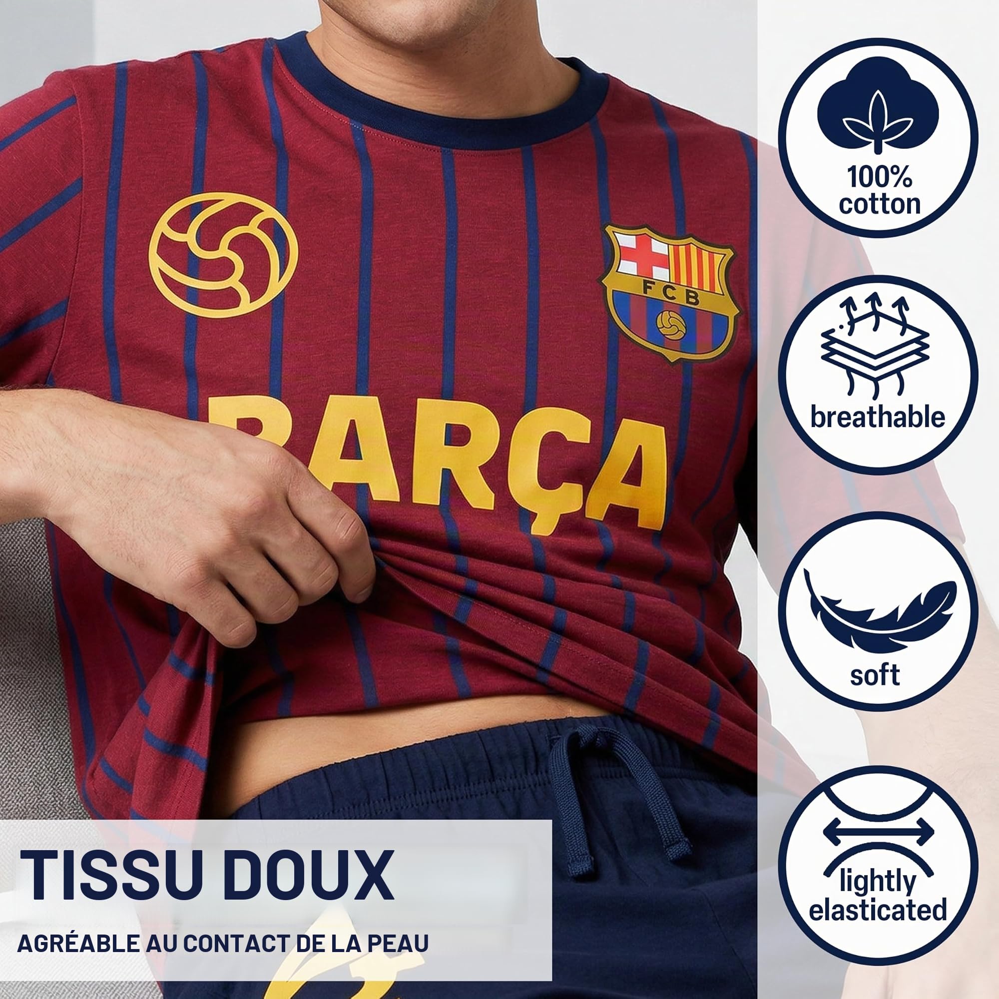 Get Trend Real Madrid | FC Barcelone Ensemble Pyjama Homme, Deux Pièce T-Shirt Manche Courte et Pyjama Short, Foot Gaming Merchandise, Cadeau Homme