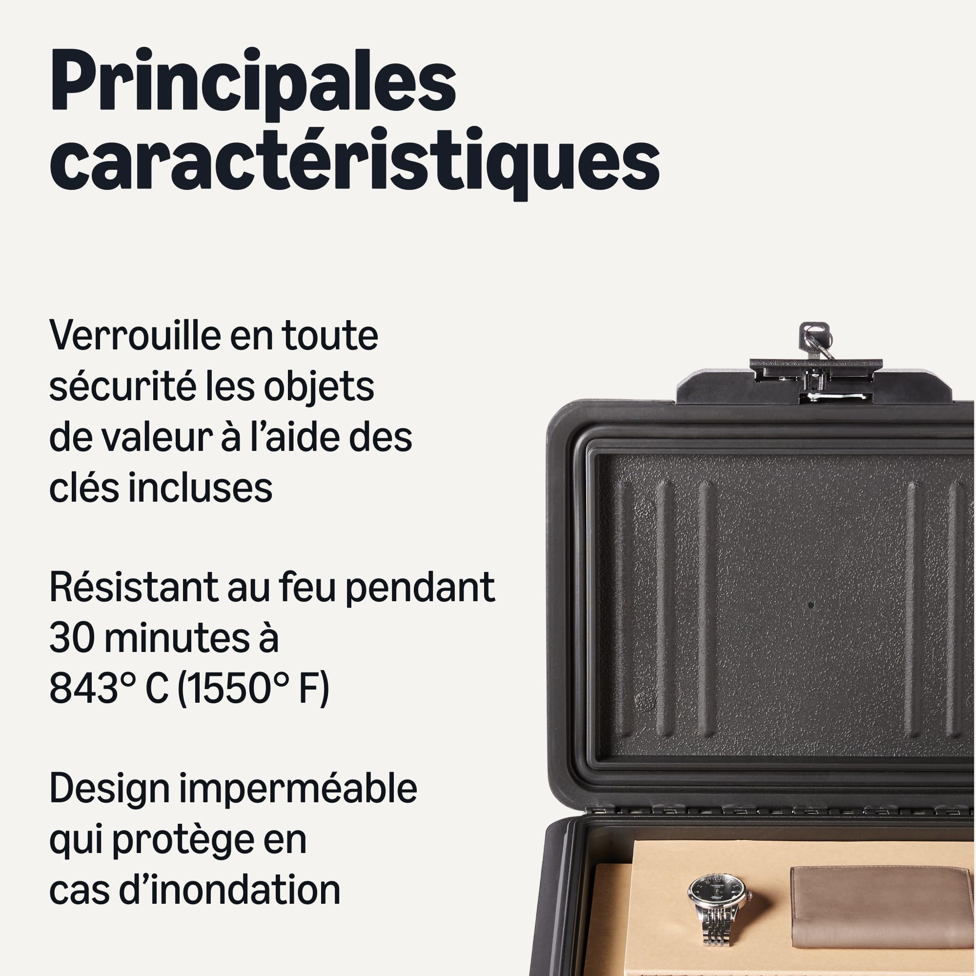 Amazon Basics Coffre-fort pour Documents Ignifuge et Étanche avec Serrure à Clé, Capacité 6,2L, Certifié UL 72 Classe 350, Noir