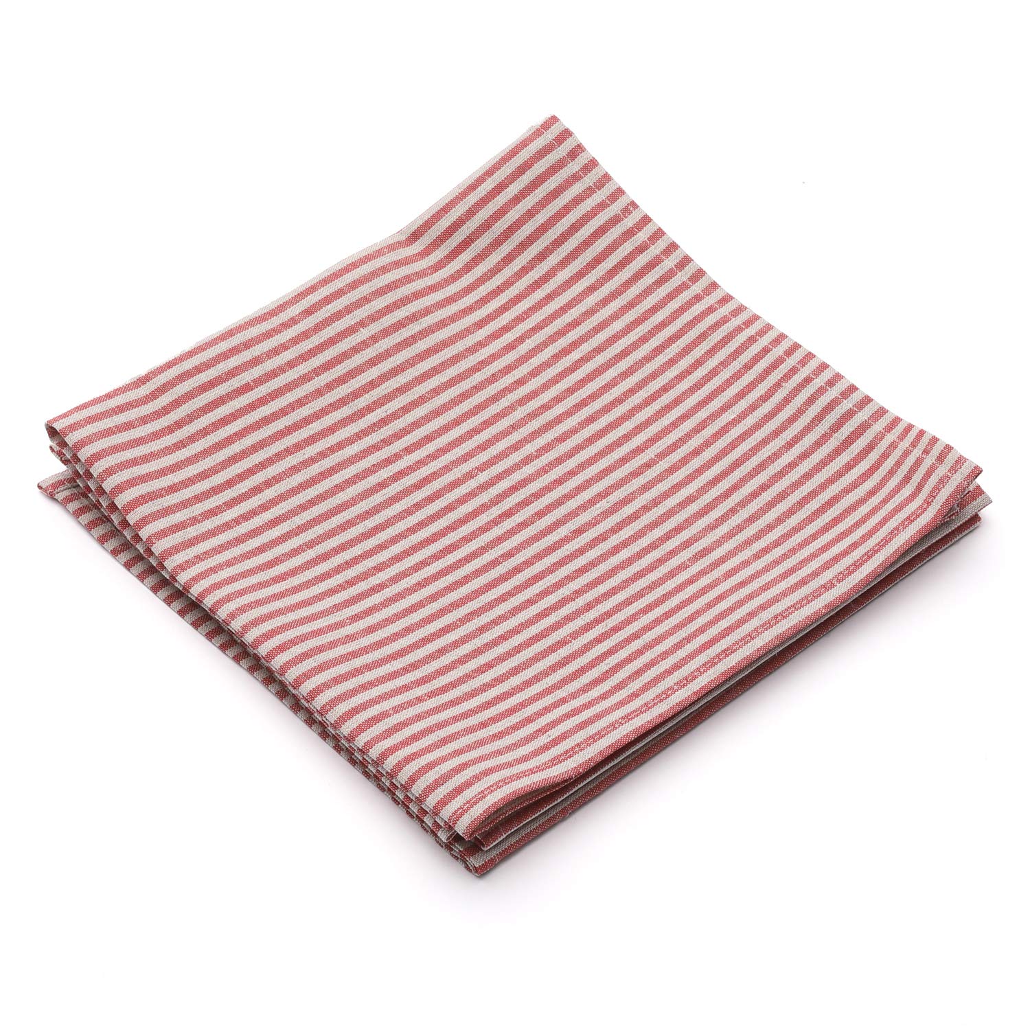LinenMe Jazz 53% Linen 47% Cotton Tea Towels for Kitchen, 18"x28" Pack of 4 Dish Towel Set, Absorbent & Quick Drying Cloth with Hanging Loop, Red Striped