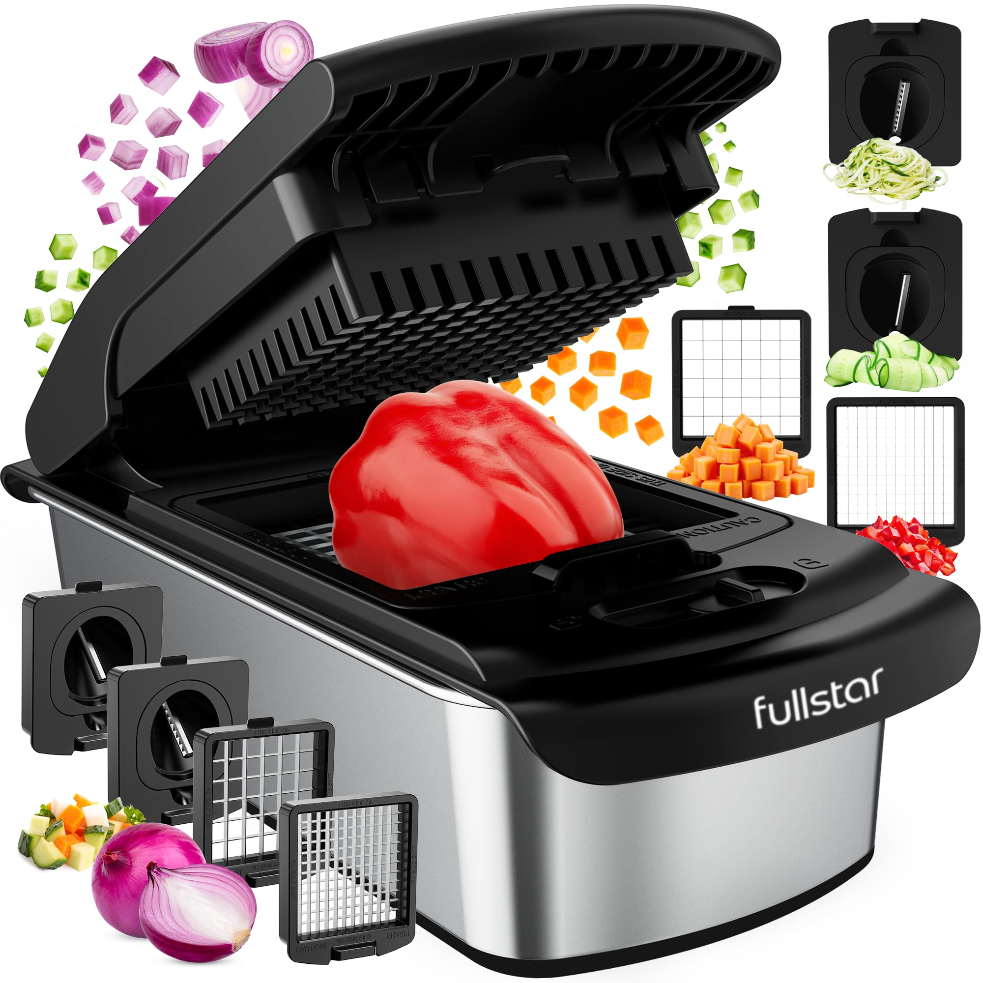fullstar the original pro chopper - vegetable chopper and spiralizer, food chopper with container, fruit slicer, kitchen gadgets & accessories, home essentials (4 in 1, stainless steel)