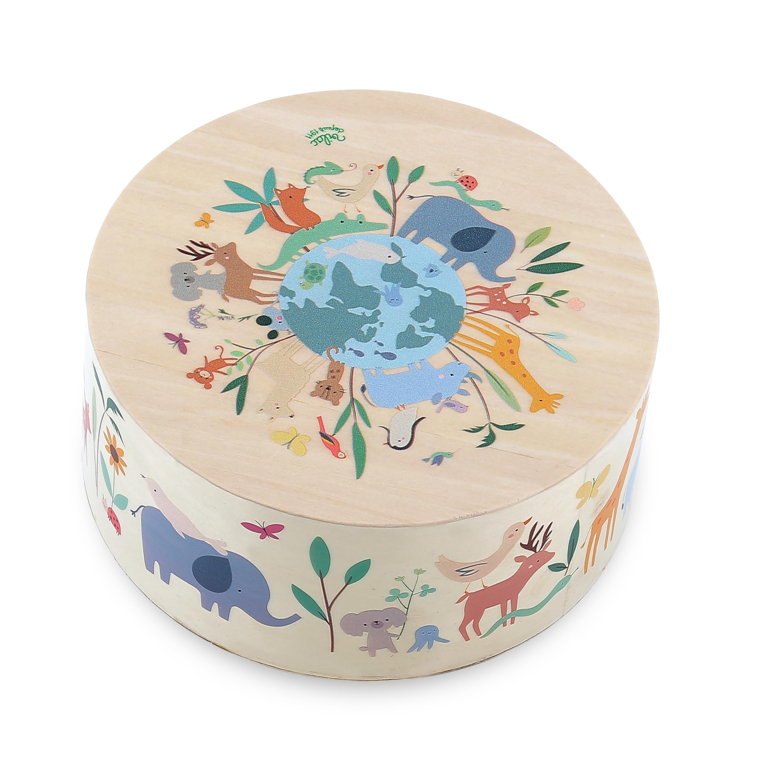 VILAC - Tamburo cajón Gli animali del mondo - Sarah Betz - Giocattolo musicale - 1 tamburo cajón in legno - Giochi di risveglio per bambini in legno - Giocattolo per bambini dai 3 anni - 7113