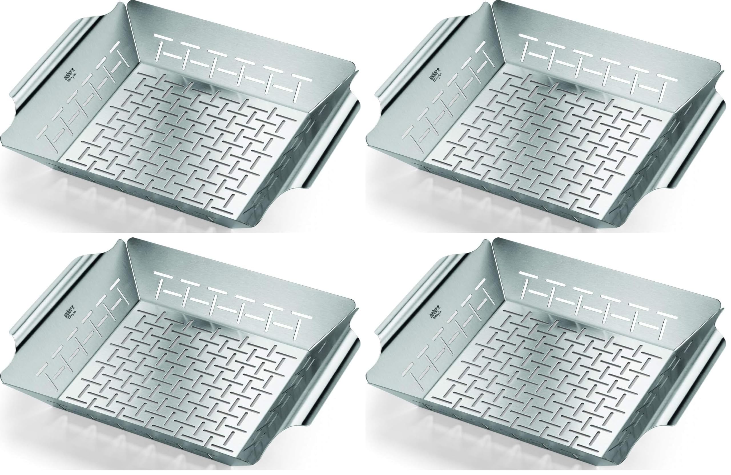 Weber Deluxe Grilling Basket – Stainless Steel Grill Basket for Vegetables,Seafood &amp; Small Foods,Durable BBQ Cooking Accessory for Charcoal and Gas Grills,(Pack of 4)