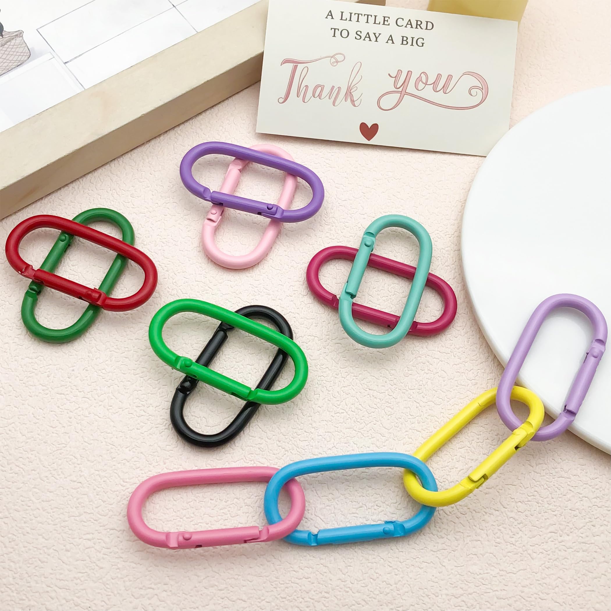 MOTOFITOOL 16 Pcs Oval Carabiners Keychain Clip, Cute Track Shape Carabiner Clip, Aluminum Carabiners, Versatile Keychain Clip for Keychains, Water Bottle Holders, Dog Leashes, and More
