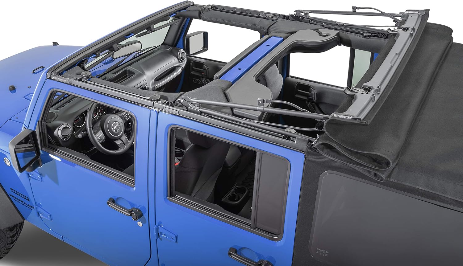 MasterTop Premium Replacement Fabric Only Soft Top - Fits Jeep Wrangler JK 4-Door 2007-2009 - Zip Up Removable Windows - DOT Approved 31% Window Tint - Upgraded Cable Style Design, Black MasterTwill
