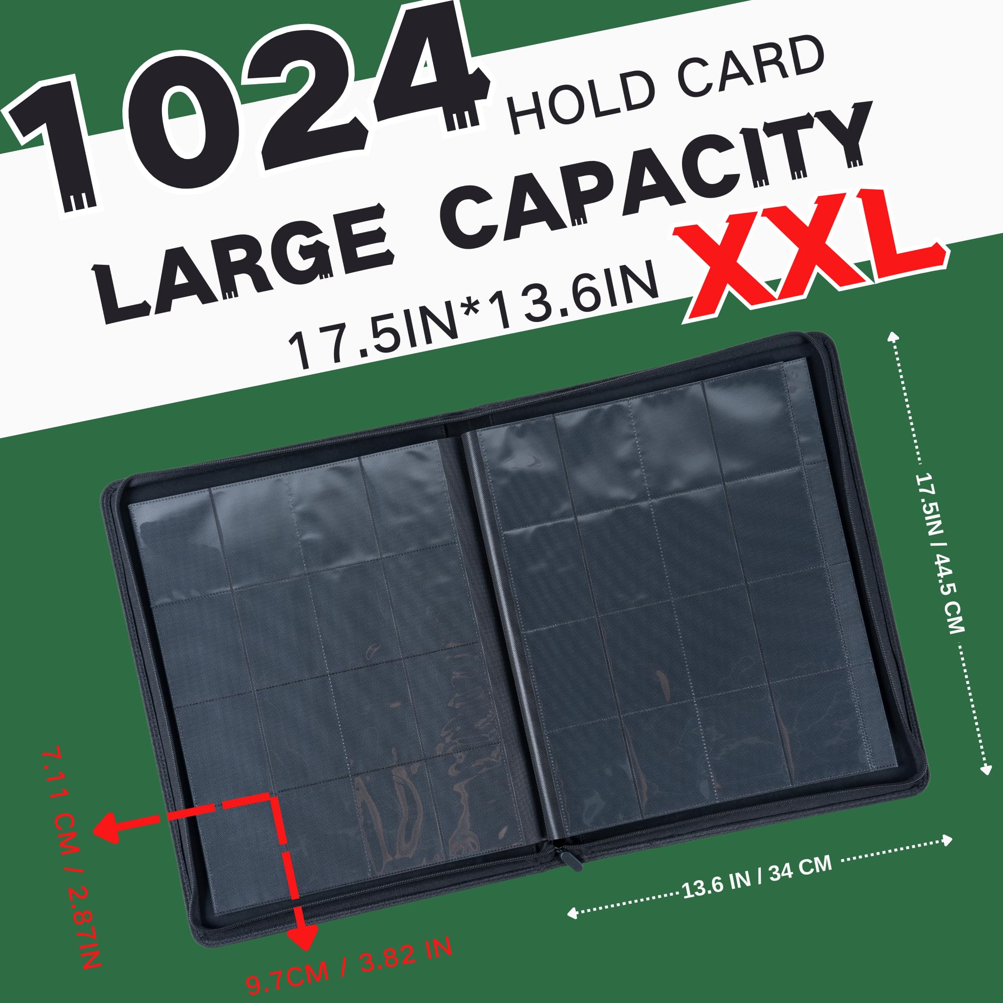 Classeur à cartes à collectionner Ablum de plus de 1000 poches, 16 pochettes compatible avec cartes MTG, cartes de sport et autres cartes à collectionner de taille standard (vert)