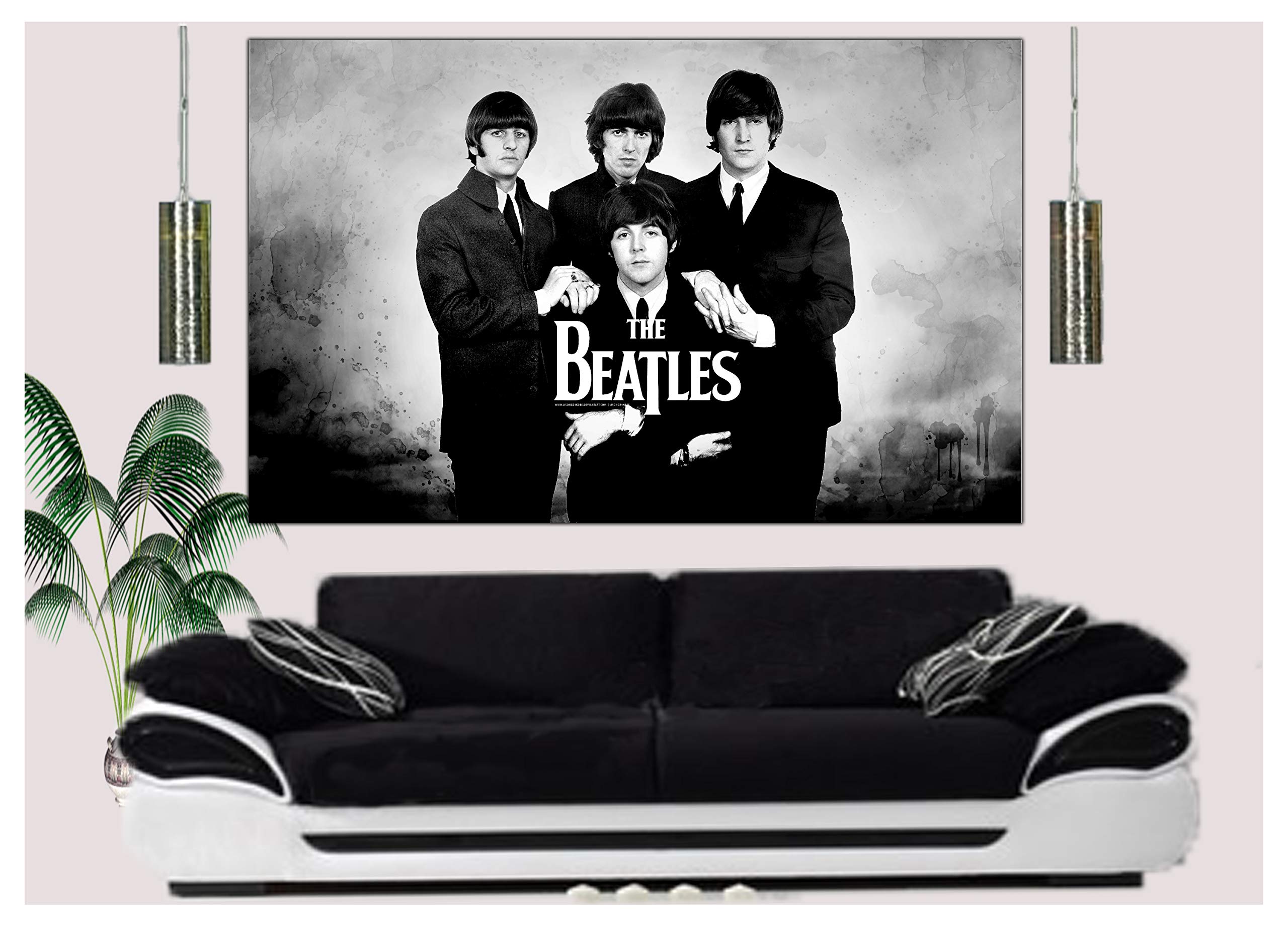 ARTSPRINTS Stampa artistica da parete su tela incorniciata con motivo rock band bw, stampa in bianco e nero, pronta da appendere, 76 x 60 cm, profondità 18 mm