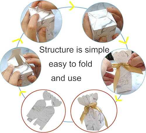 Miniatura 4 de Lontenrea 50 cajas de dulces para boda, fiesta de cumpleaños, caja de regalo con 50 cintas doradas para decoración