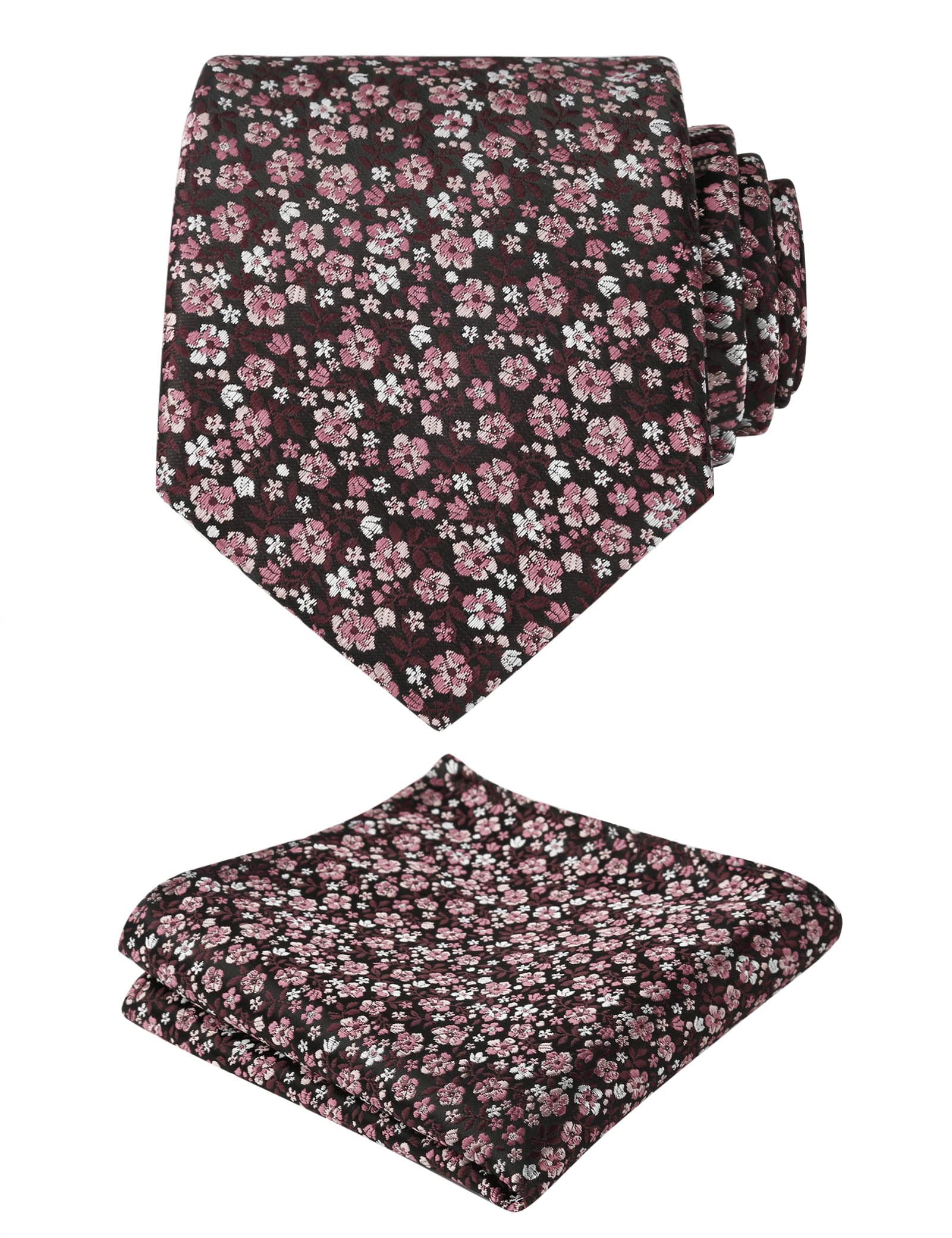 Alizeal Mens 3.15inches Exquisite Floral Tie with Small Flower Printed Pocket Square