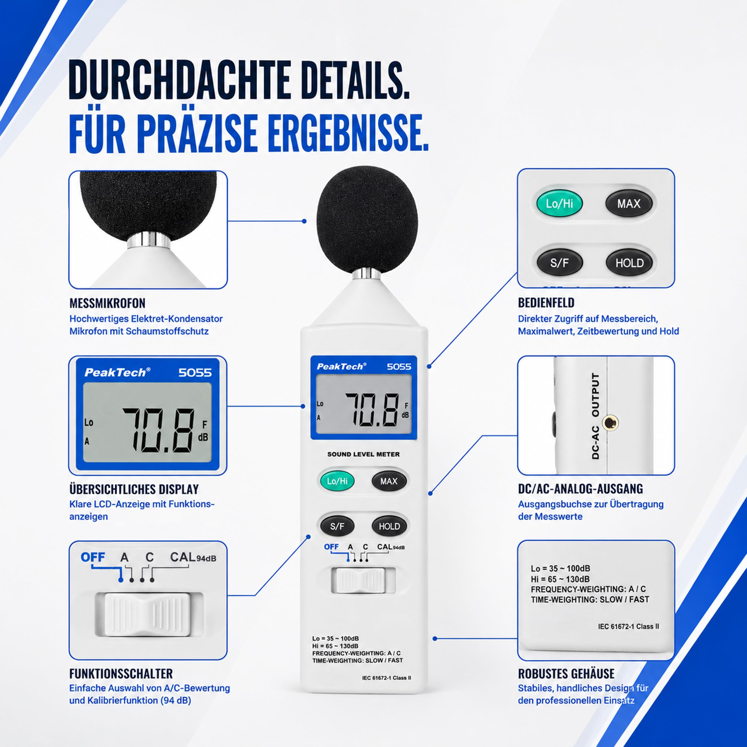 PeakTech P 5055 Digital-Schallpegelmesser, 3 1/2-stellig