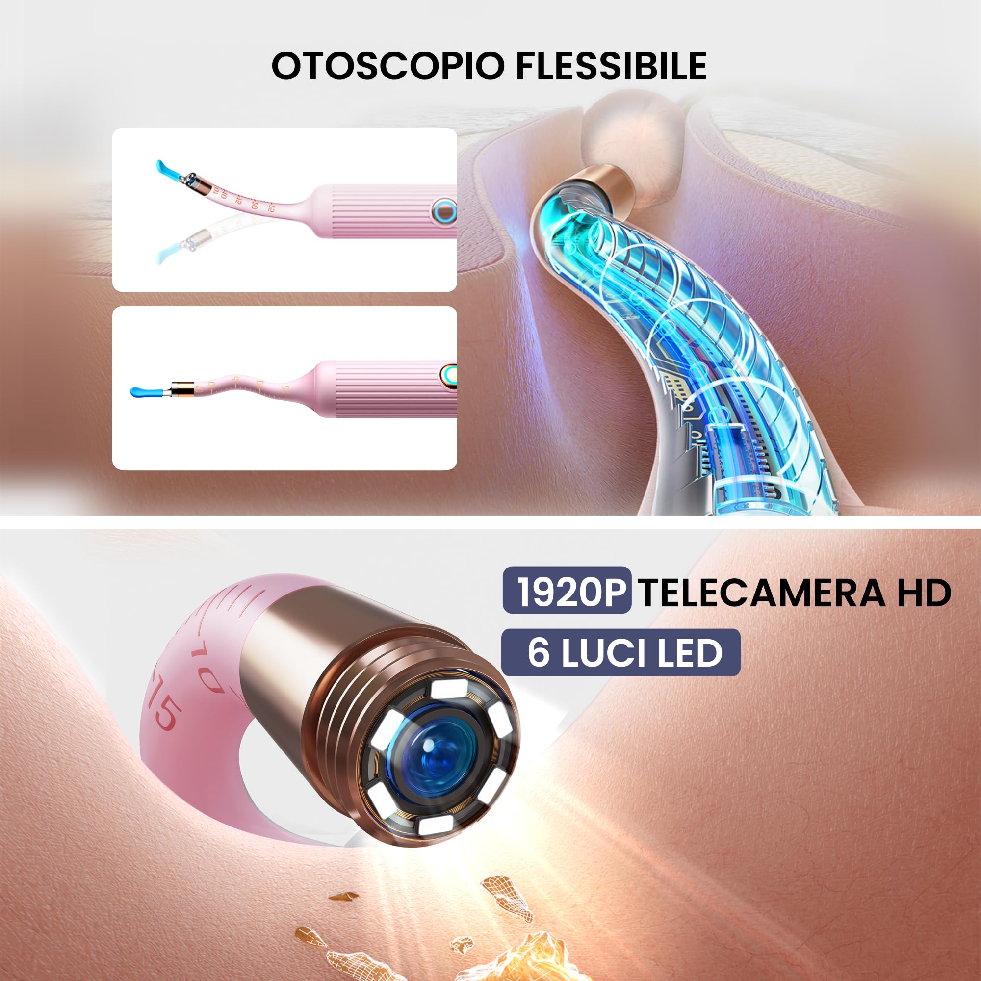 Bebird Pro Earsight Plus Otoscope, nettoyeur d'oreilles HD 1920p avec caméra, lumière, étui portable, rose