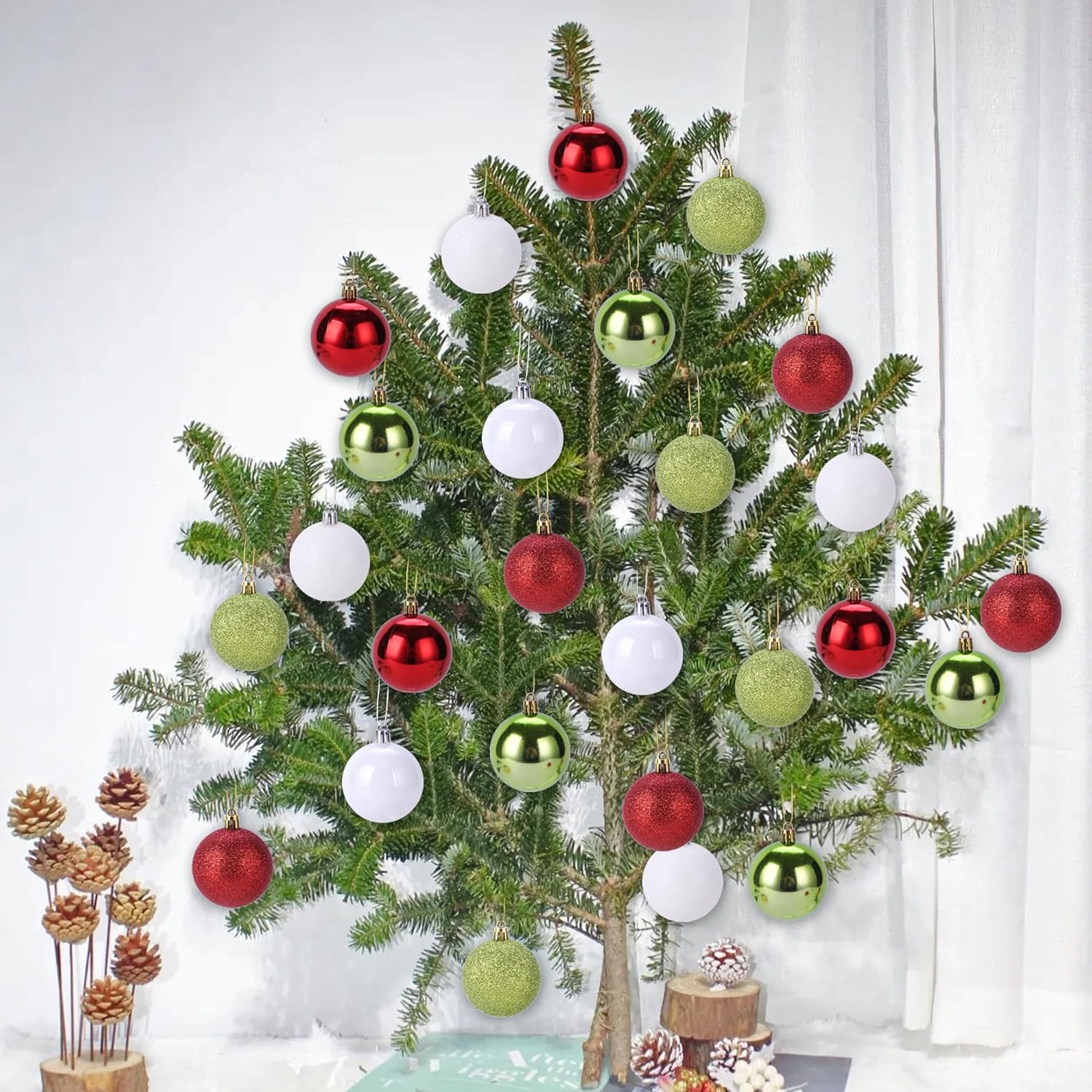 30ct Christmas Ball Ornaments, 2.36" Shatterproof Tree Decorations, Perfect Hanging Ball for Indoor/Outdoor Holiday Party Decor (Red-Green-White)