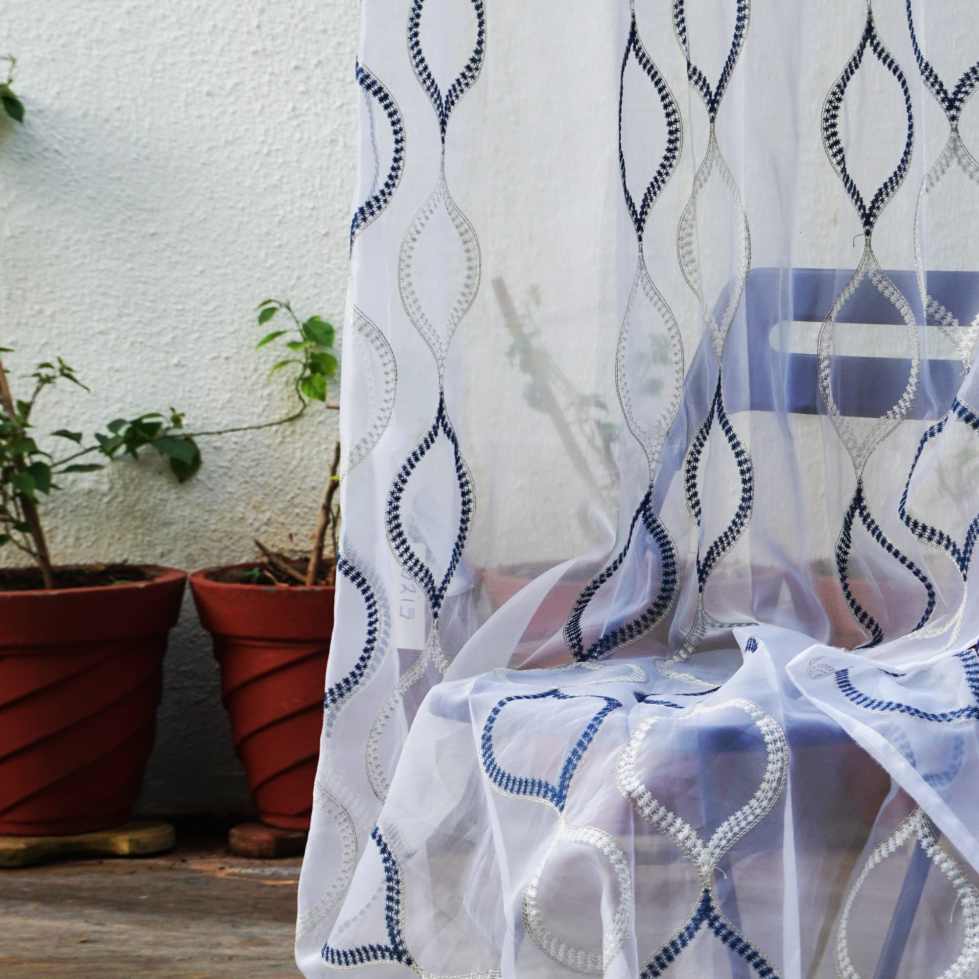 Parda Online Sheer Tissue Eyelet Geometric Design Blue Window Curtain for Home 5Ft Pack of 2 (B0C4BGYFY4) Amazon Price History, Amazon Price Tracker