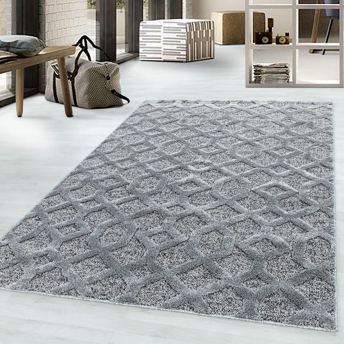 Tapis PISA 4702 gris au design moderne 60x110 cm pour salon