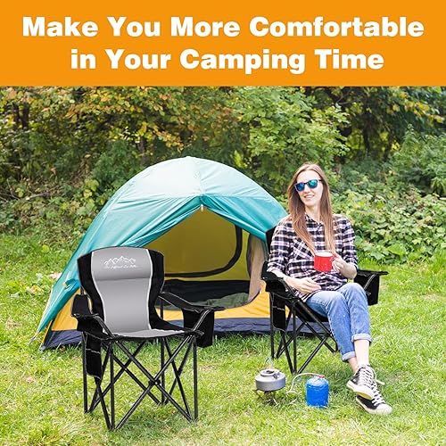 Miniatura 7 de Silla plegable para campamento, portátil, resistente al aire libre, sillas acolchadas con soporte para tazas, bolsillo de almacenamiento y bolsa