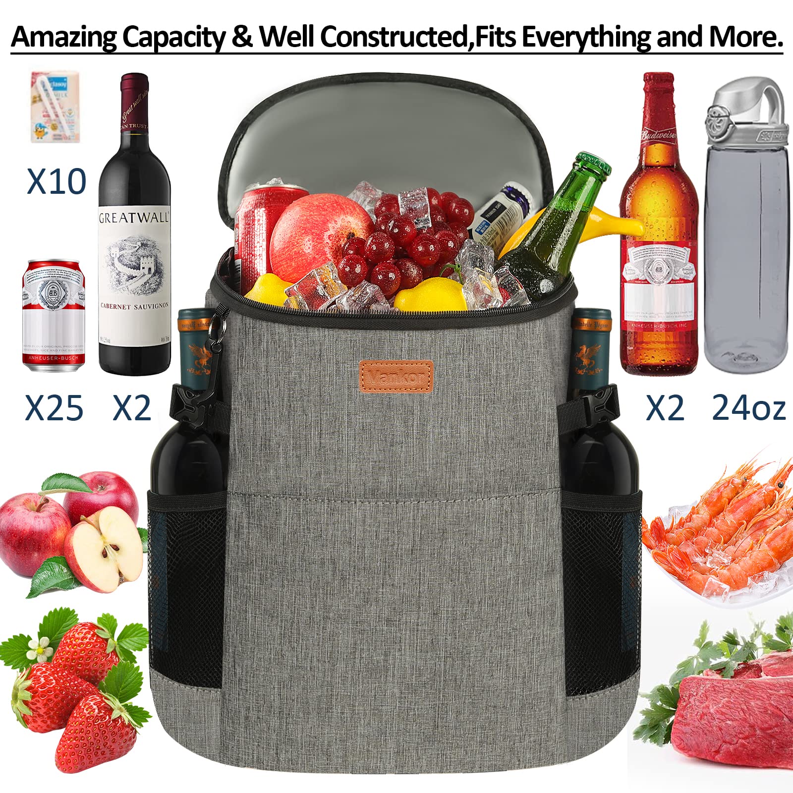 Zaino da campeggio con 30 lattine, morbido zaino refrigerante isolato a prova di perdite, borsa termica da viaggio, impermeabile, per pranzo, picnic, spiaggia, viaggi, lavoro, bevande, birra