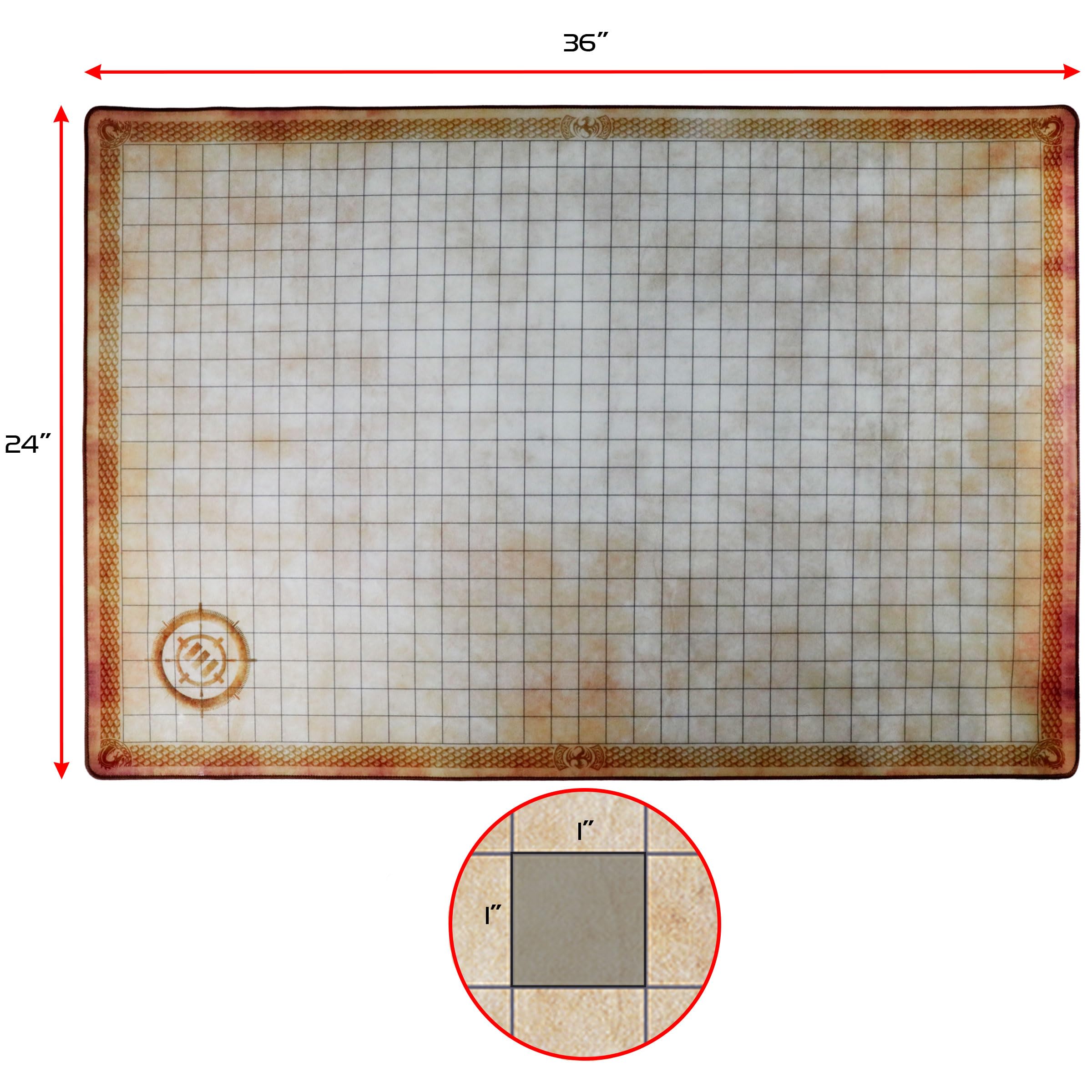 ENHANCE Deluxe RPG Grid Mat - Mapa de DND (61 x 91 cm) con Goma de Primera Calidad, Agarre Antideslizante, Sin Arrugas - Juego de Tapetes de DND de Borrado Húmedo en Seco