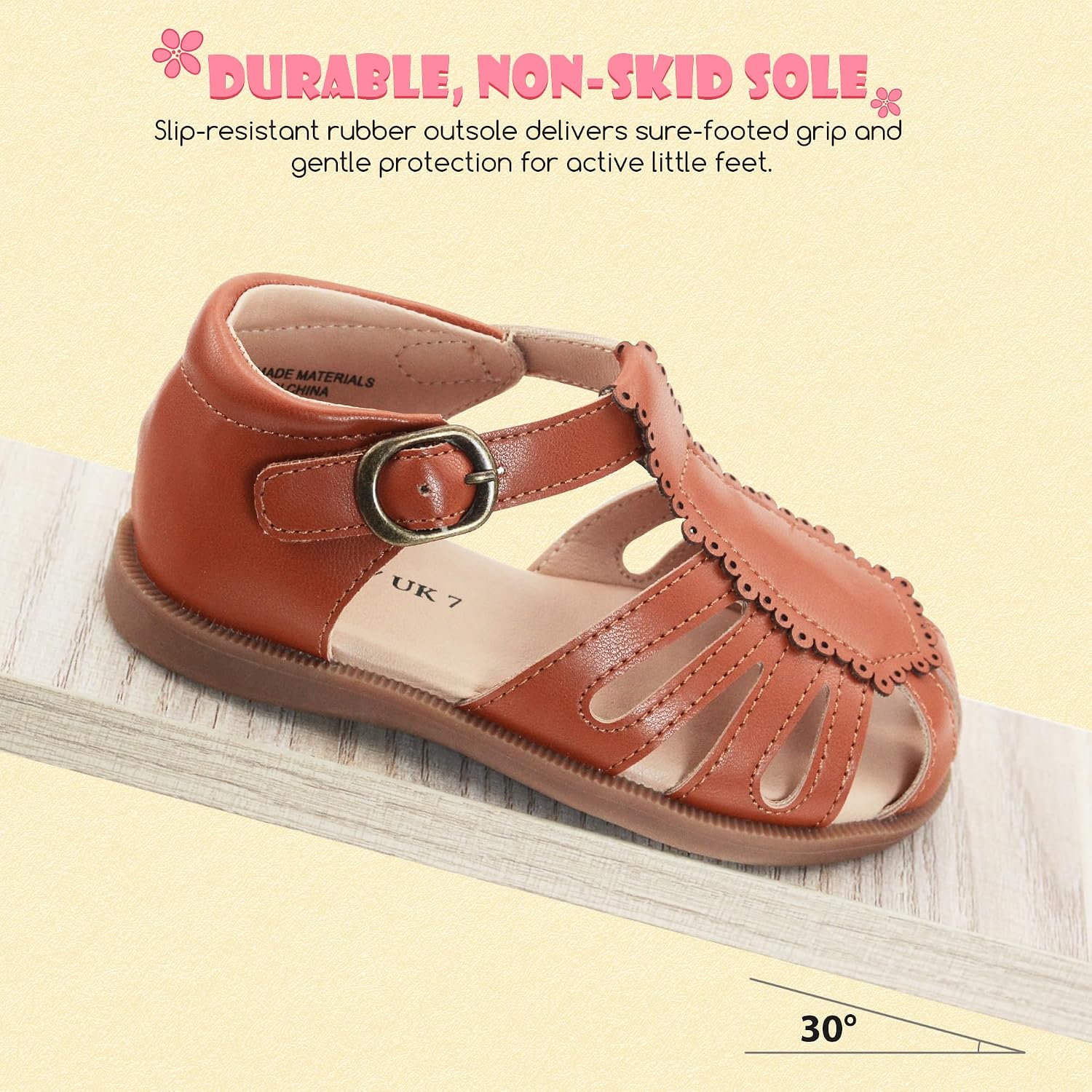 Authentic Toddler Girls Sandals Soft Closed Toe Princess Dress Flat Sandals Summer Shoes highlighting its handcrafted details