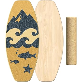 Balance Board for Adults Balance Training - Wooden Balance Board Surface Treatment Against Slipping Includes Roller Hemisphere and Balance Ball