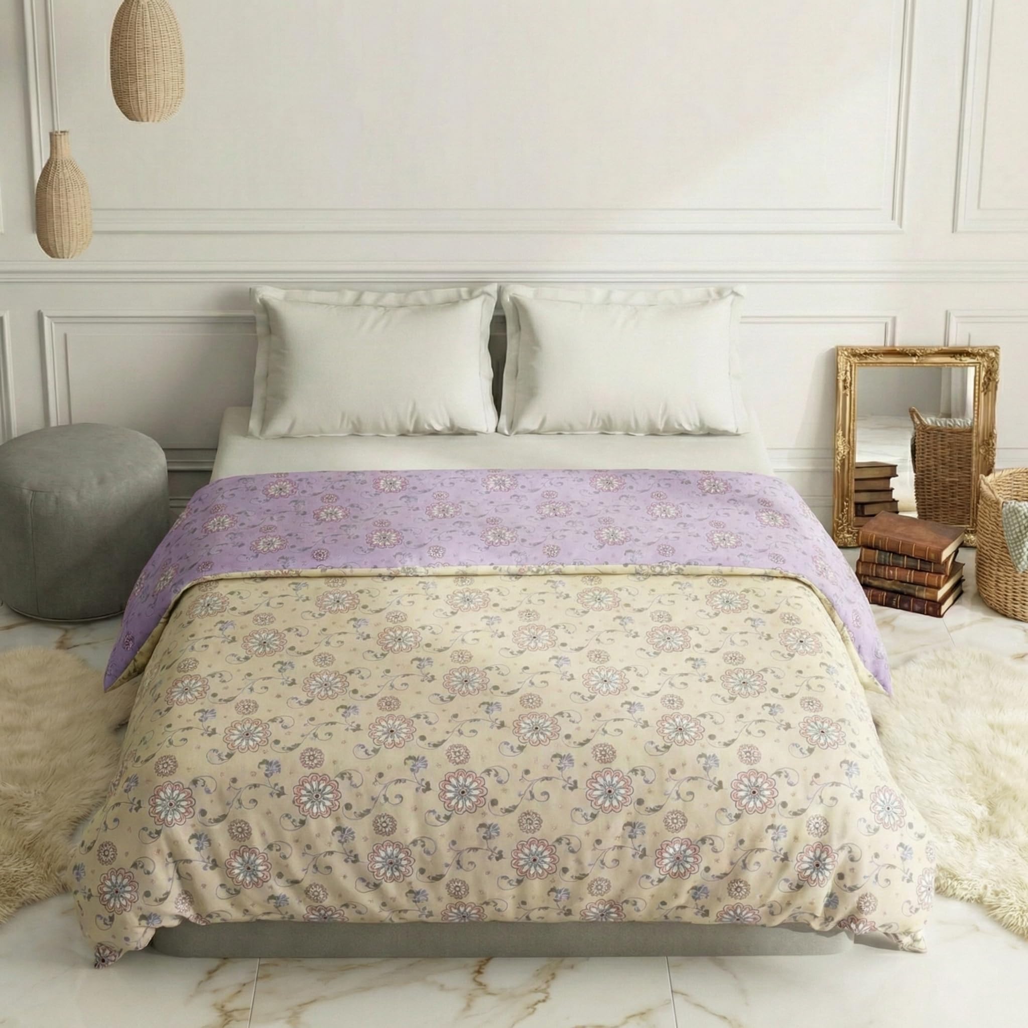 Bombay Dyeing All Season Reversible Comforter 220 GSM Polyester Reversible AC Comforter/Blanket for All Season/Quilt for King Size Double Bed Comforter - Eternia (Cream & Violet)-image-24