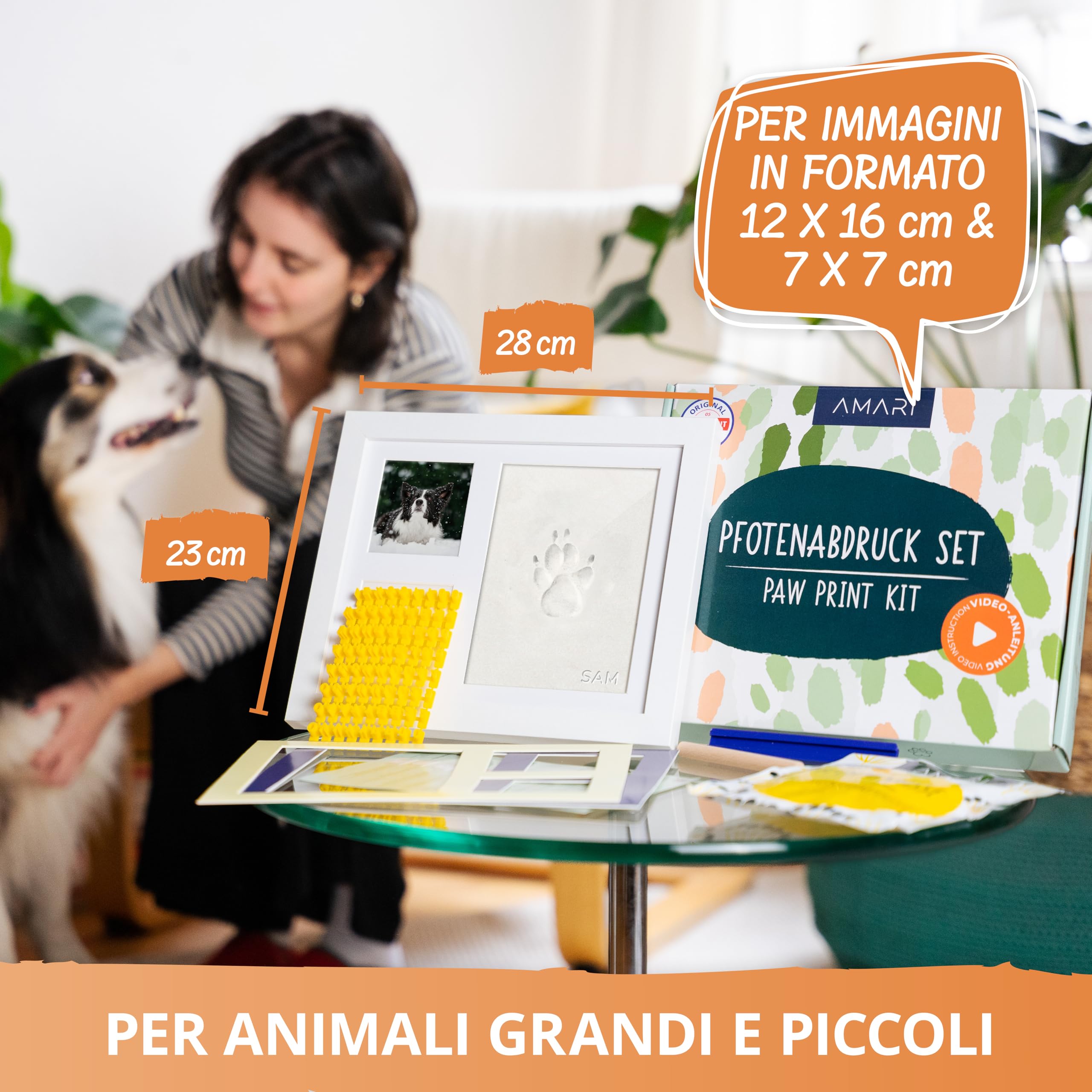 Amari Mari ® Set di Impronte di Zampe – Set di Impronte per Animali con Lettere, Numeri e cornici – Set di Impronte di Zampe per Cani