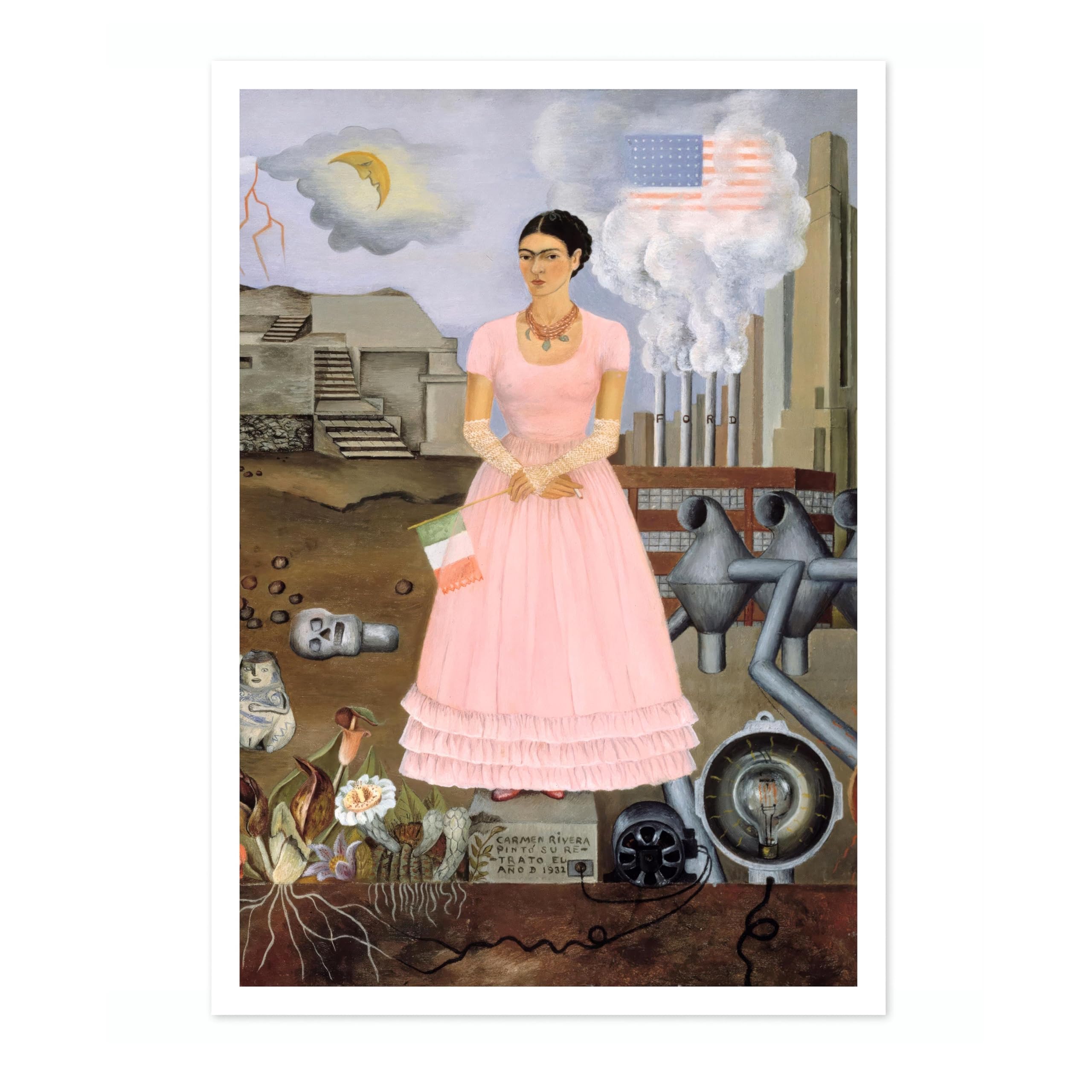 Self-Portrait on the Border Frida Kahlo Poster, Classic Art Painting Print, Art Exhibition Neutral Wall Art, Vintage Minimalist Home Decor Picture, A2 (Print Only) - 59.4x42cm