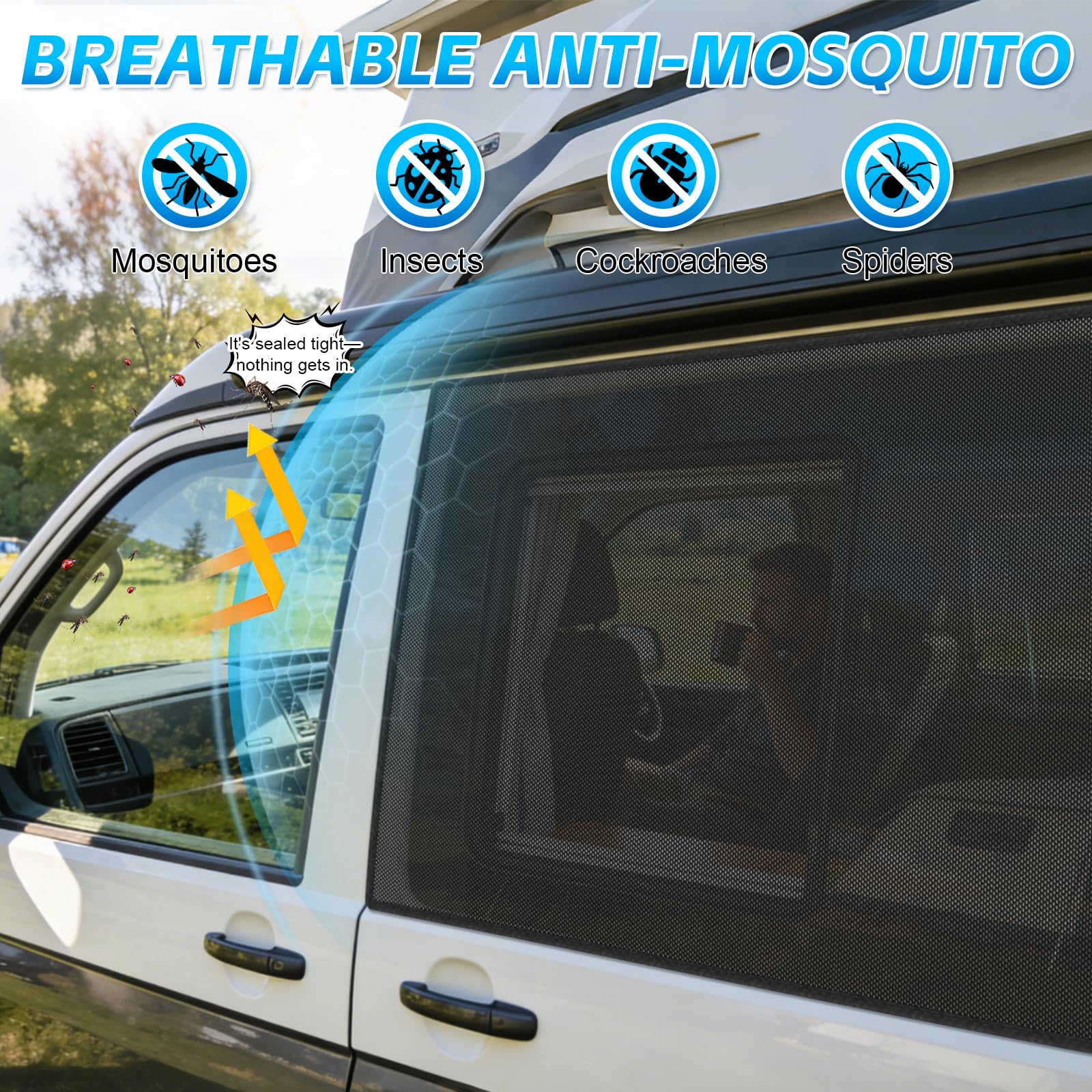 1 Pièce Insectes pour Porte Coulissante Rechange pour VW T5 T6 T6.1 California, Filets de Protection Magnétiques Contre Insectes, Moustiquaires Respirantes pour Camping