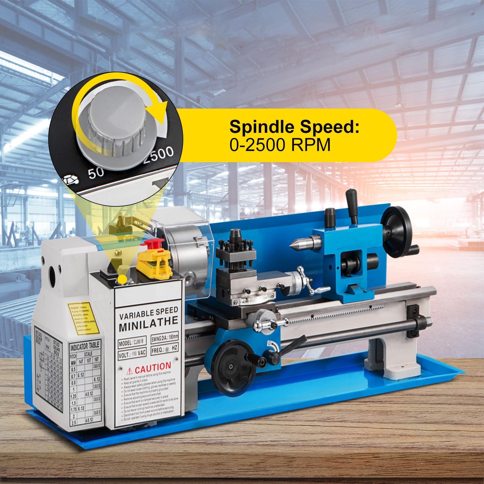 Mini Drehmaschine 550W 0-2500 RPM Metal Lathe Variable Geschwindigkeit 17.8x35.6CM Metalldrehmaschine Tischdrehmaschine für Präzises Drehen, Bohren, Gewindeschneiden und Polieren von Metallteilen