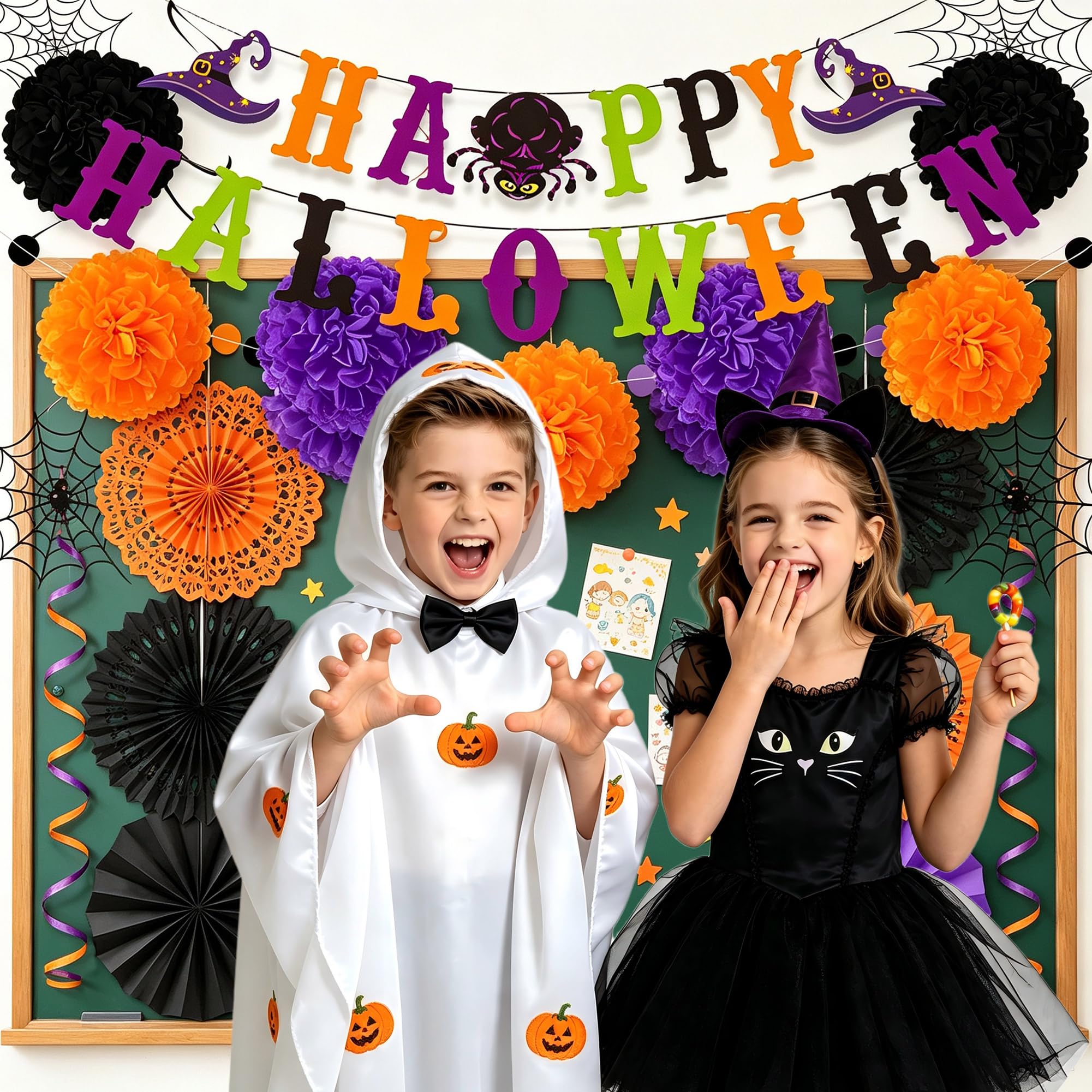 24 decoraciones de fiesta de Halloween, reutilizables para interiores y
