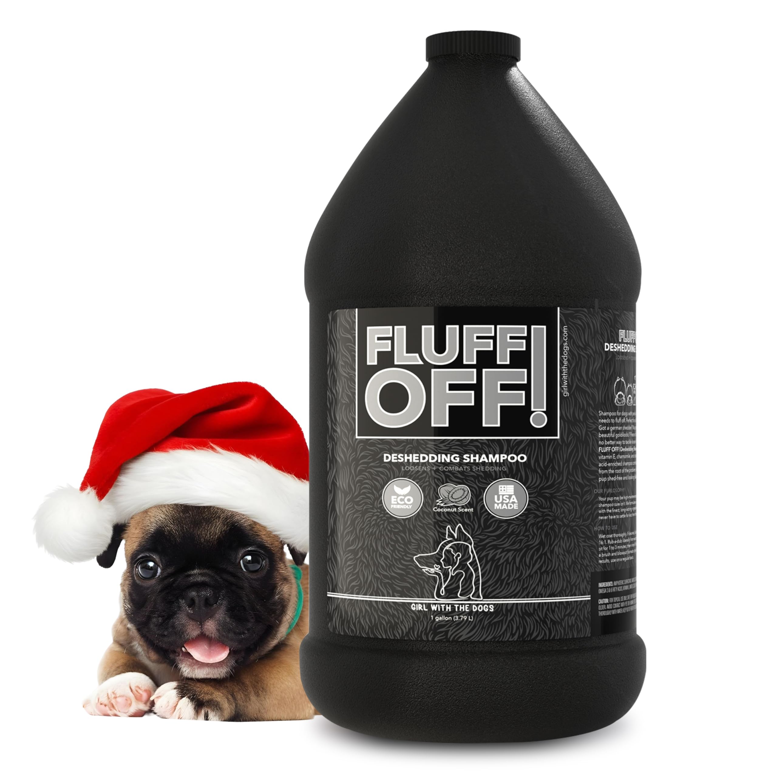 Fluff Off! by Girl With The Dogs, Natural Deshedding Dog & Cat Shampoo, 1 Gal, Made in the USA, 8 Wks+