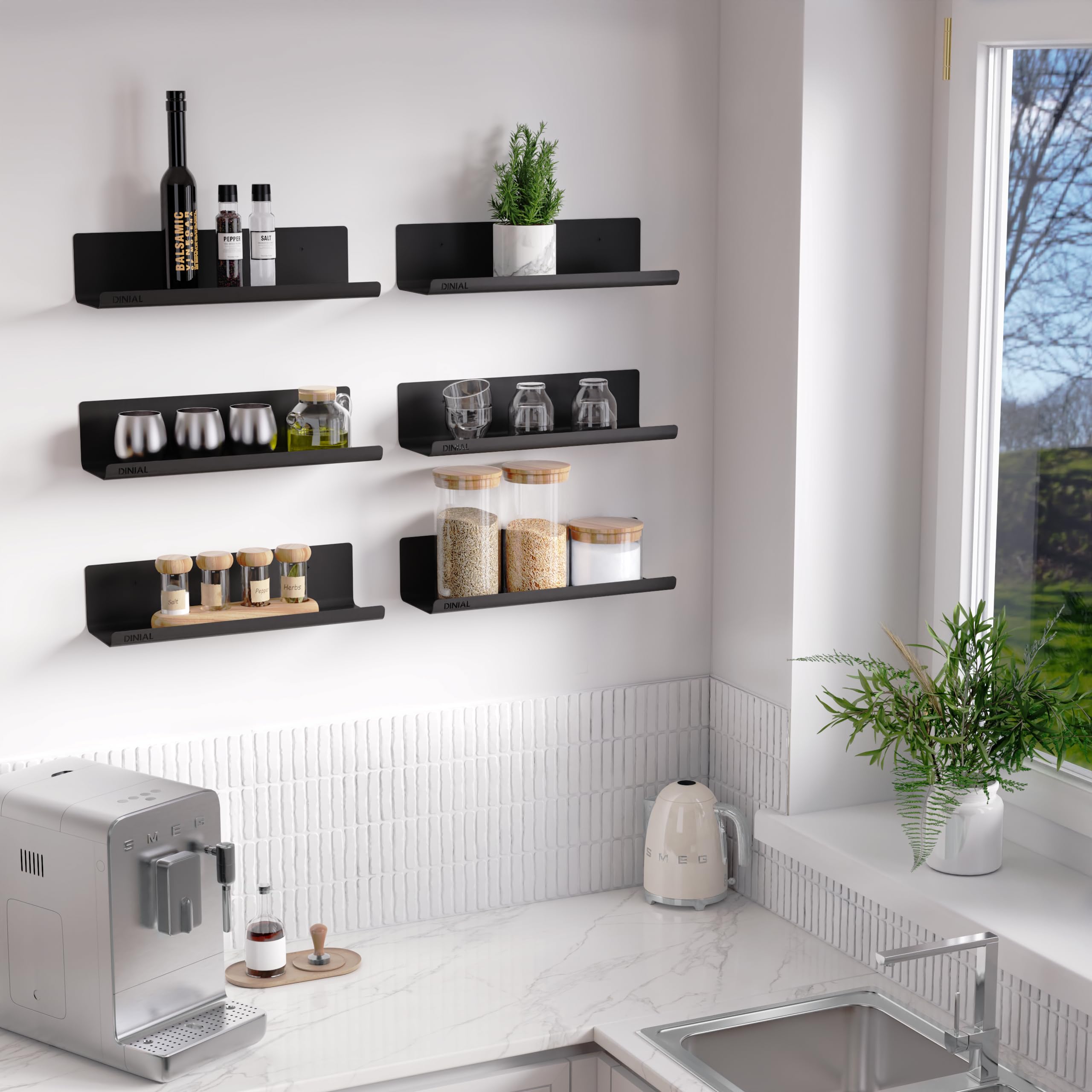 Estantes flotantes para pared, paquete de 6 estantes de metal de 32 x 10 cm, decoración de habitación para librería/exhibición de discos de vinilo/fotos/imágenes en dormitorio, sala de estar