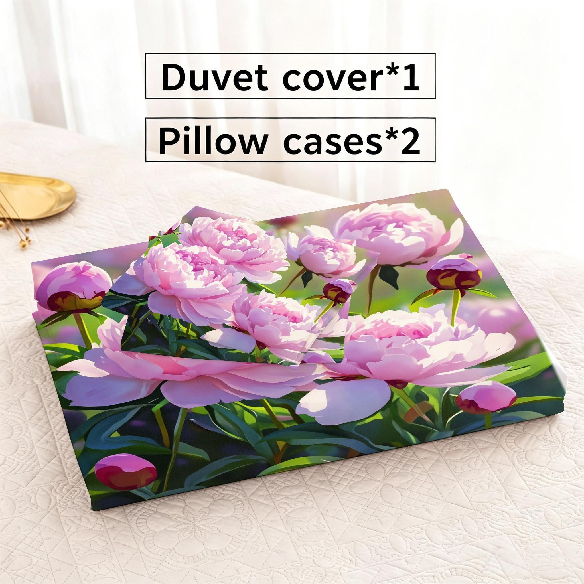 Copripiumino Matrimoniale Peonia Rosa 260x240, ZW648 | Traspiranti Durevoli Microfibra, per Tutta la Famiglia, Matrimoniale, per Tutte le Stagioni, con 2 Federe 50x80 cm