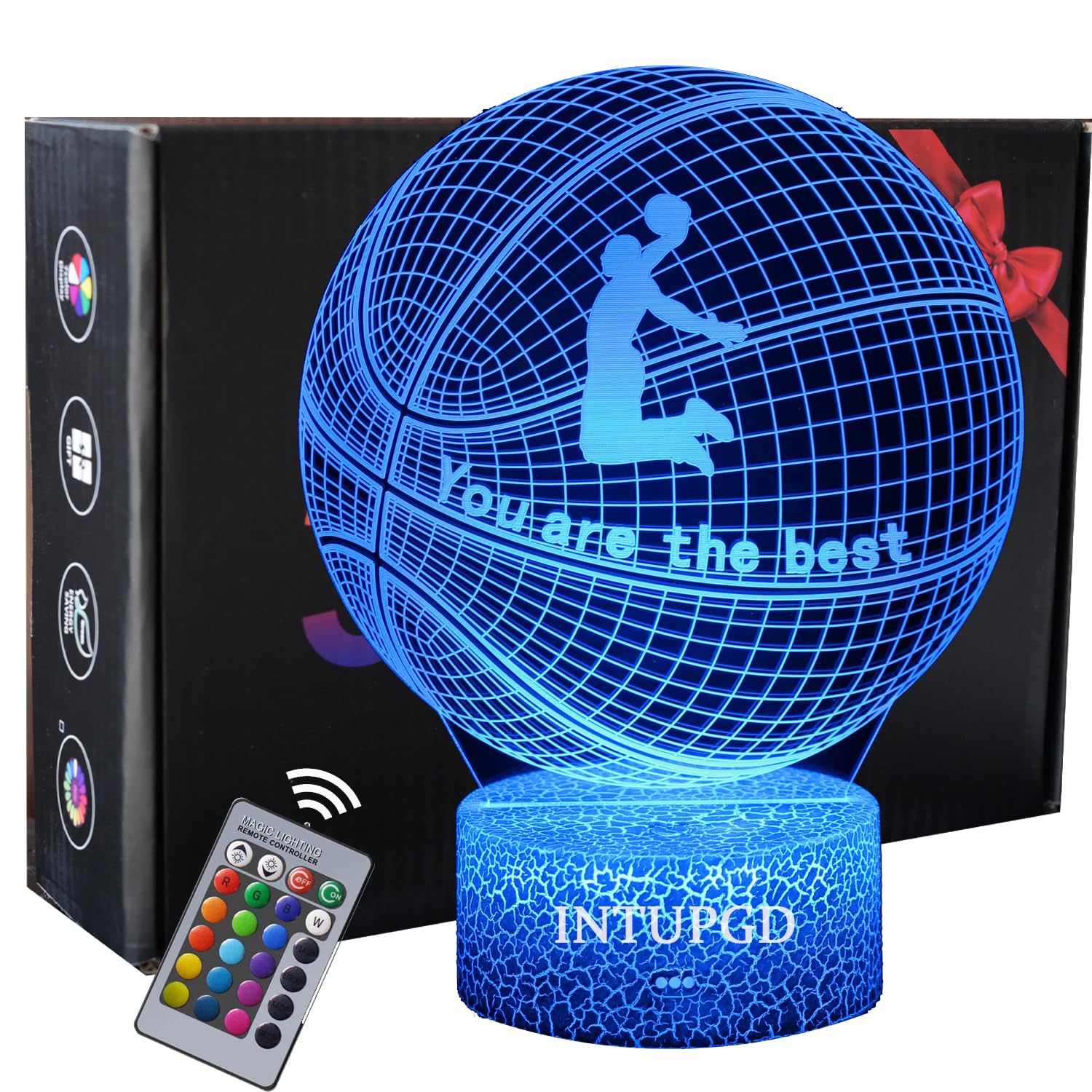 INTUPGD Regalo de baloncesto, Luz de noche Basketball 3d LED lámpara con control remoto 16 colores que cambia para Niños Niñas