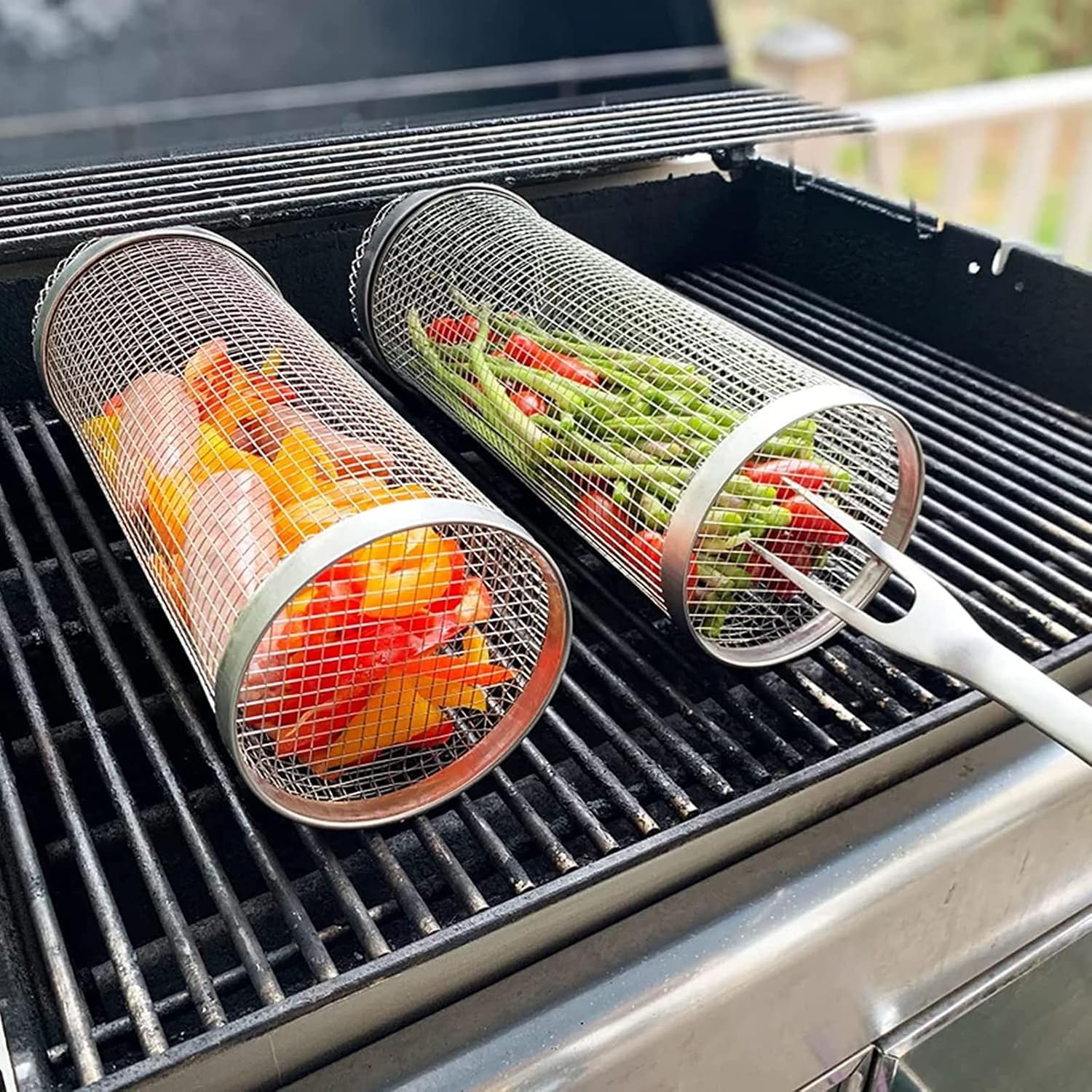 BBQ Net Tube,Rolling Grill Basket,Portable grill baskets