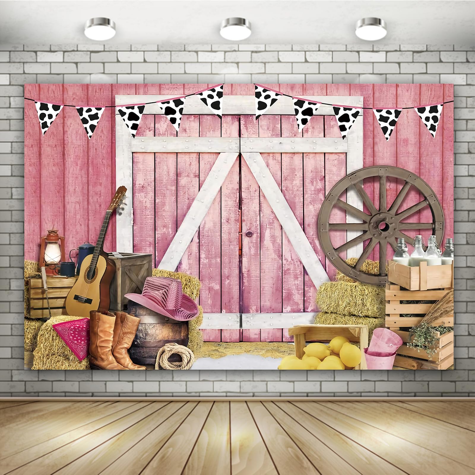 ADOFUN Pink Western Cowboy Cowgirl Backdrop Party Supplies Decorations Happy Birthday Backdrop 7x5Ft Wild West Decor Party Banner Rustic Wooden House