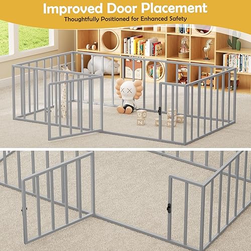 Miniatura 4 de ROOMTEC Montessori - Marco de cama de suelo individual 77 × 41 × 21 pulgadas con valla y puerta para niños pequeños de 1 a 3 años