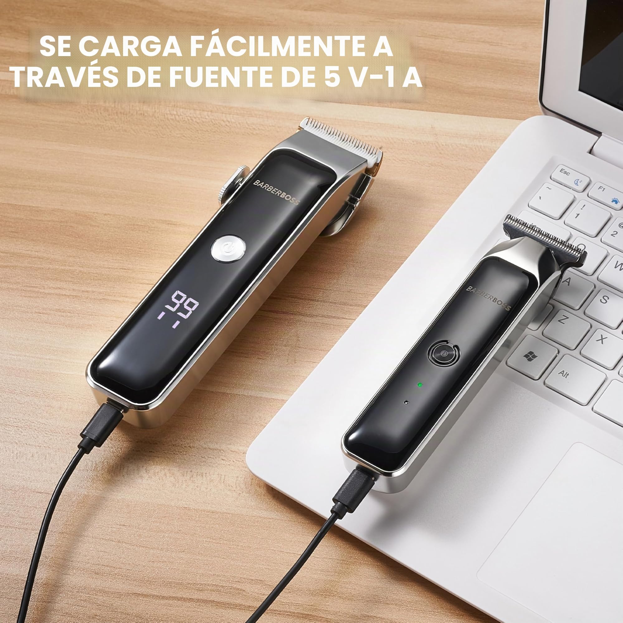 BarberBoss Cortapelos y barba portátil para hombre, con hoja de cerámica, esfera de precisión, peines guía, carga USB, pantalla rojo/verde, QR-2682
