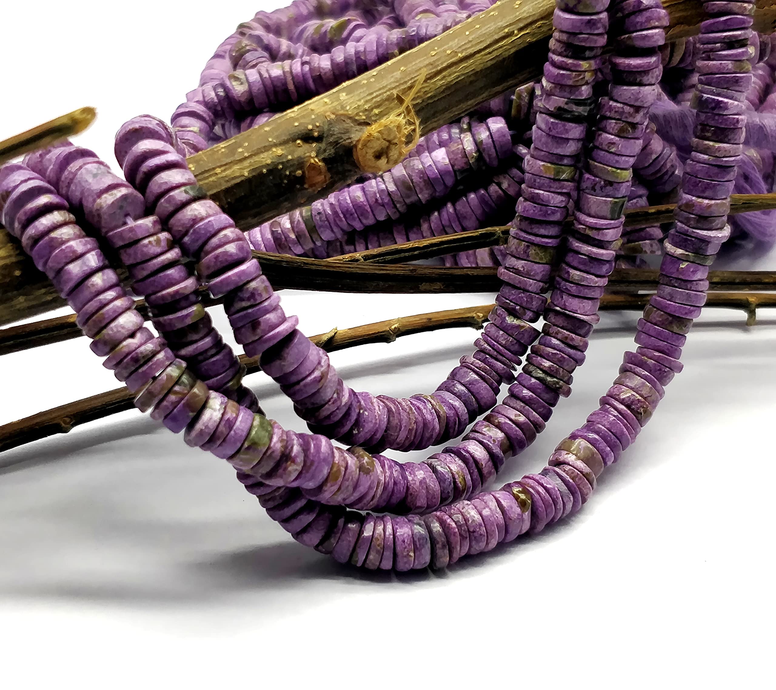 Natural Charoite 5-6mm Smooth Tyre Shape Beads Wheel Cut Gemstone Beads 8 inch Srand, Heishi Beads, Bracelet Earring and Necklace Jewelry Making Craft TYRE_be-29