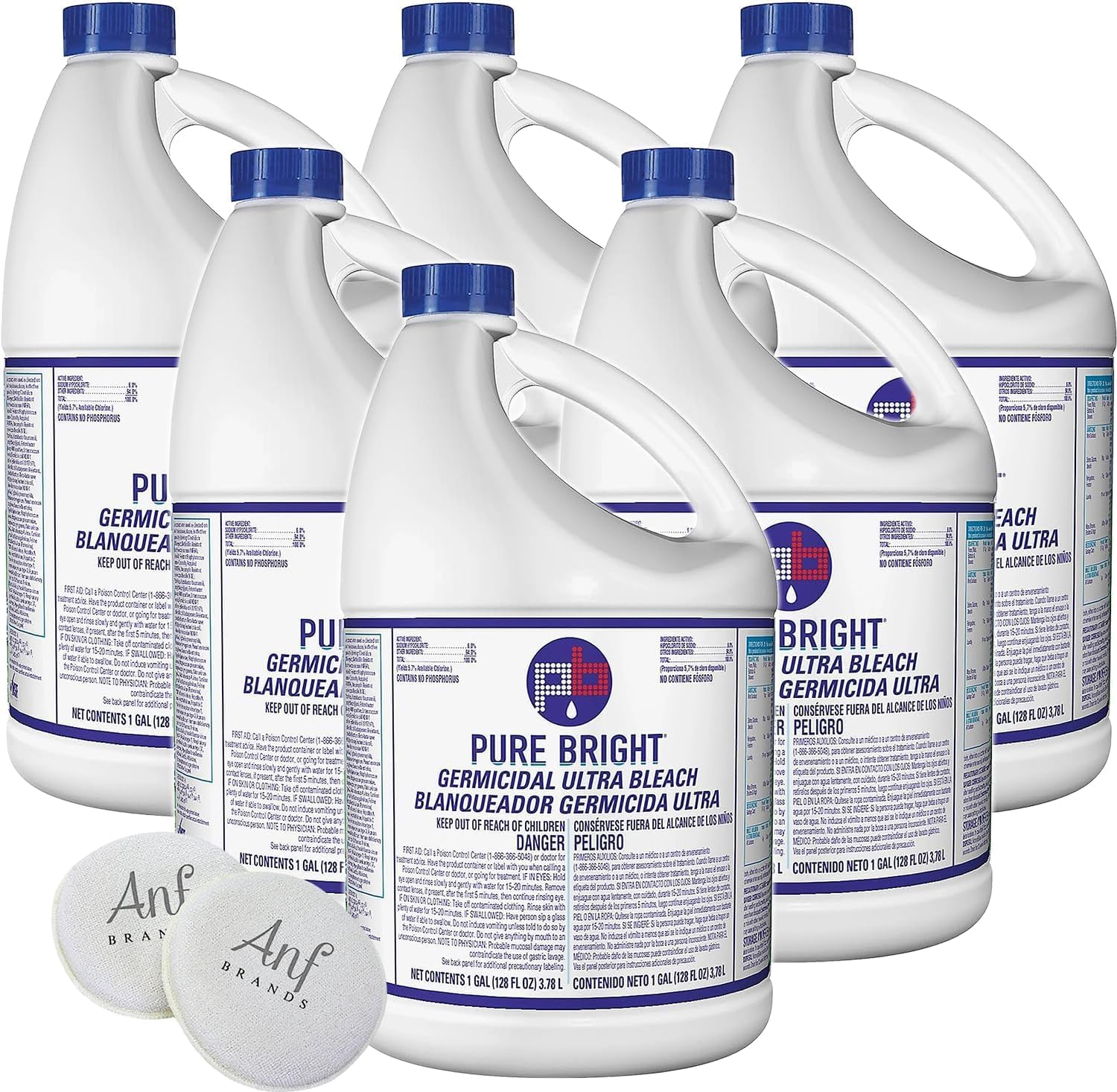 (6 Gallons) - Liquid Chlorine Bleach, for Laundry, Household and Commercial Cleaning, 1 Gallon Jugs